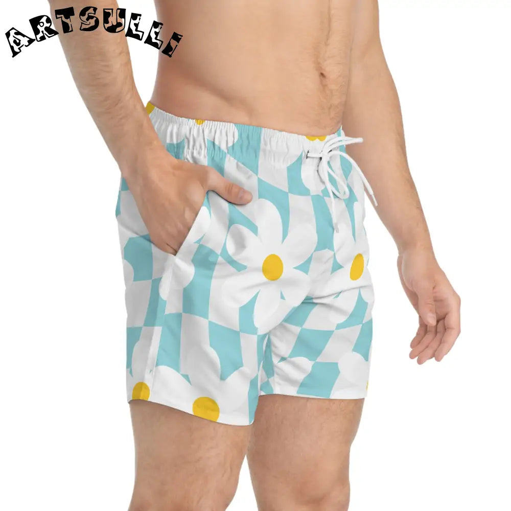 JAKKOUTTHEBXX Trippy Check Garden Swim Trunks (AOP) JAKKOUTTHEBXX
