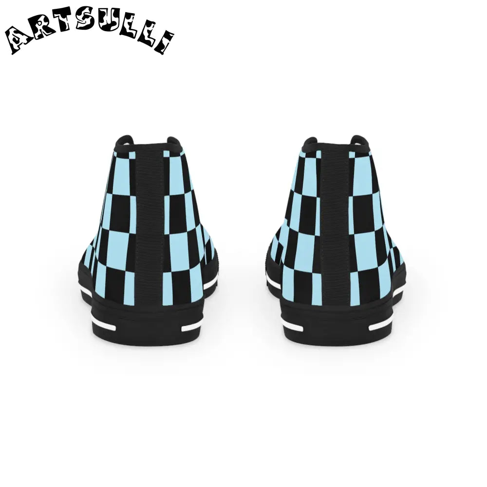 JAKKOUTTHEBXX Checkerboard Black and Blue Men’s High Top Sneakers