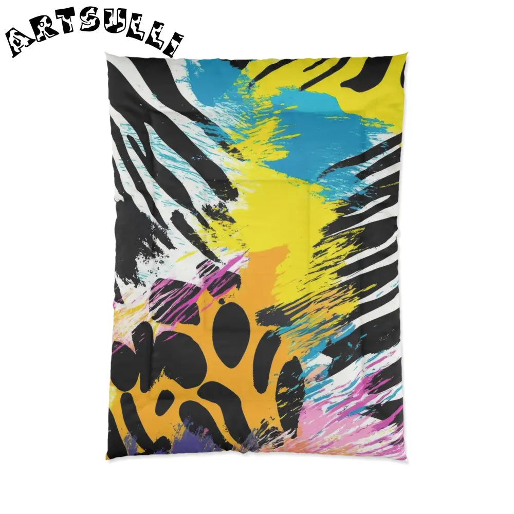 Zebra Stripes x Leapord Print x Paint Splatter Multi-Color Comforter, Artsulli - Art is Long, Life is Short, Home Decor, Size, 68" × 92", , , , , 17721218038340