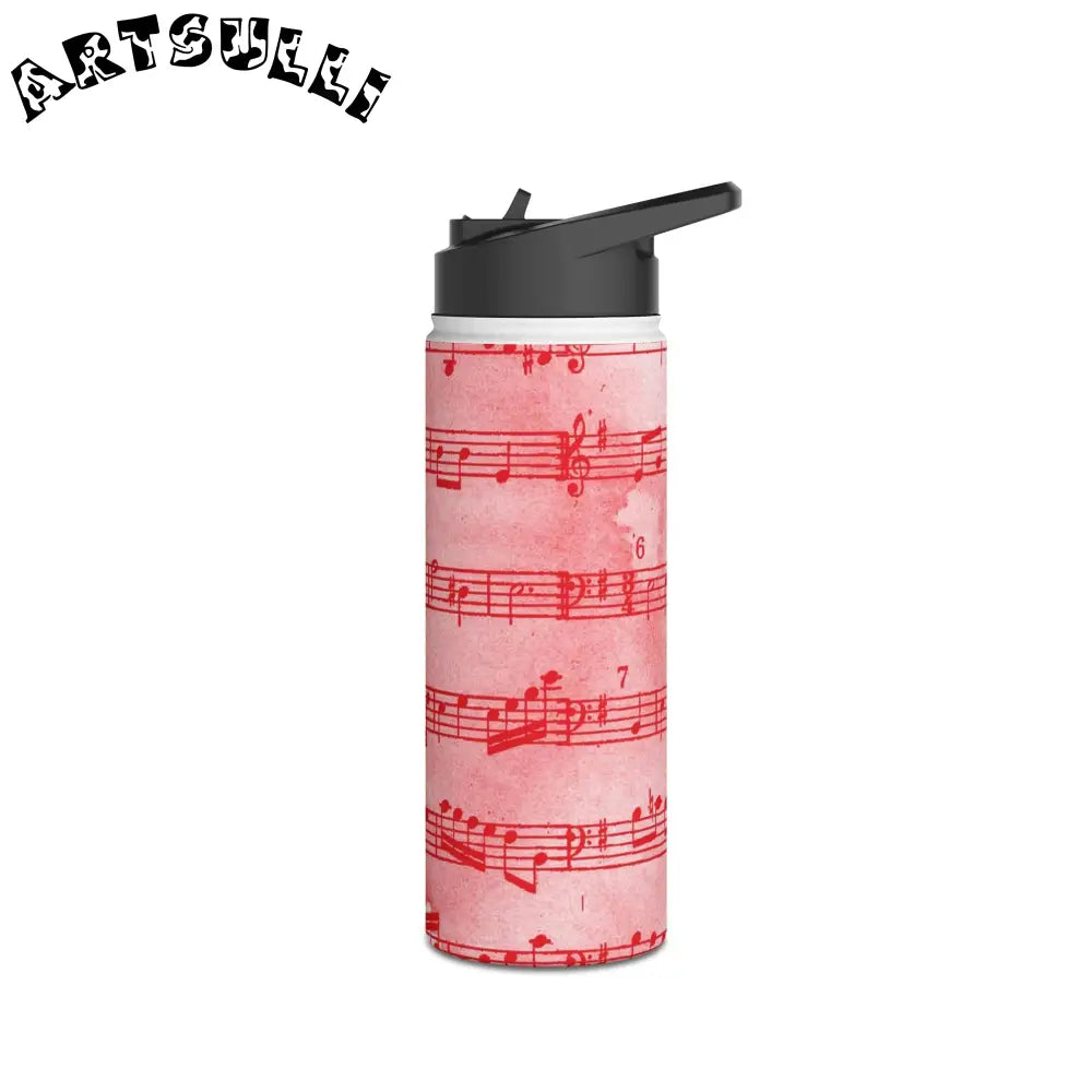 JAKKOUTTHEBXX Pink Steel Water Bottle with Red Musical Notes 2025