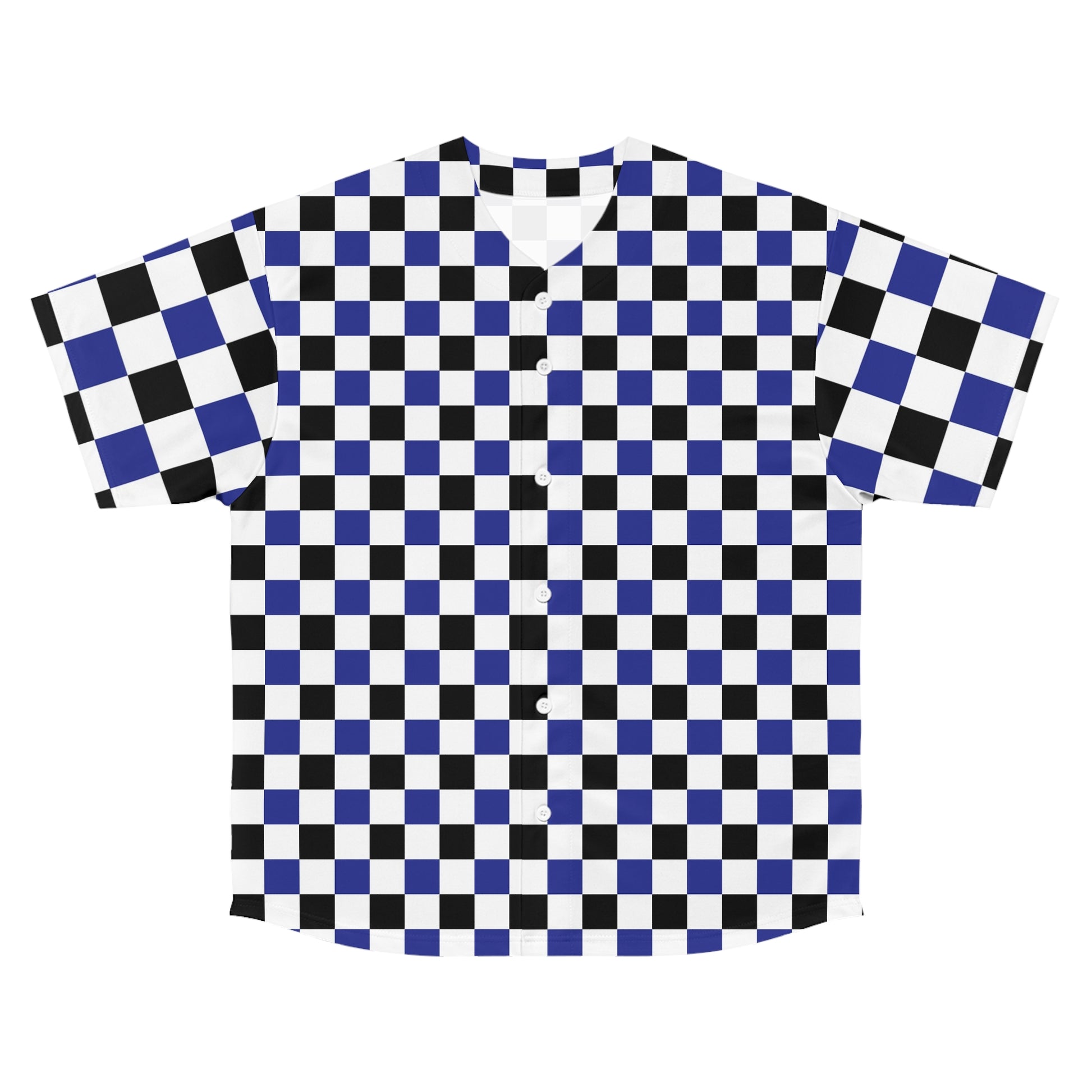 Checkerboard II Blue White and Black Men's Baseball Jersey (AOP), Artsulli - Art is Long, Life is Short, All Over Prints, Size, S, Color, Seam thread color automatically matched to design, , , 18727919947111347985