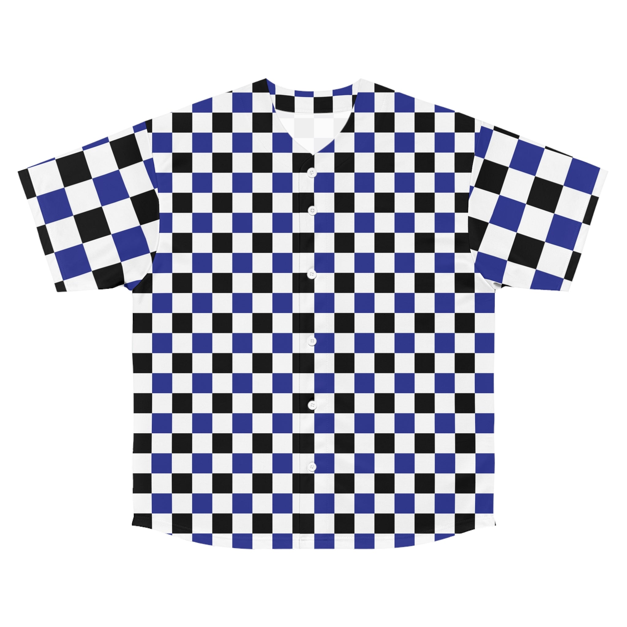Checkerboard II Blue White and Black Men's Baseball Jersey (AOP), Artsulli - Art is Long, Life is Short, All Over Prints, Size, S, Color, Seam thread color automatically matched to design, , , 18727919947111347985