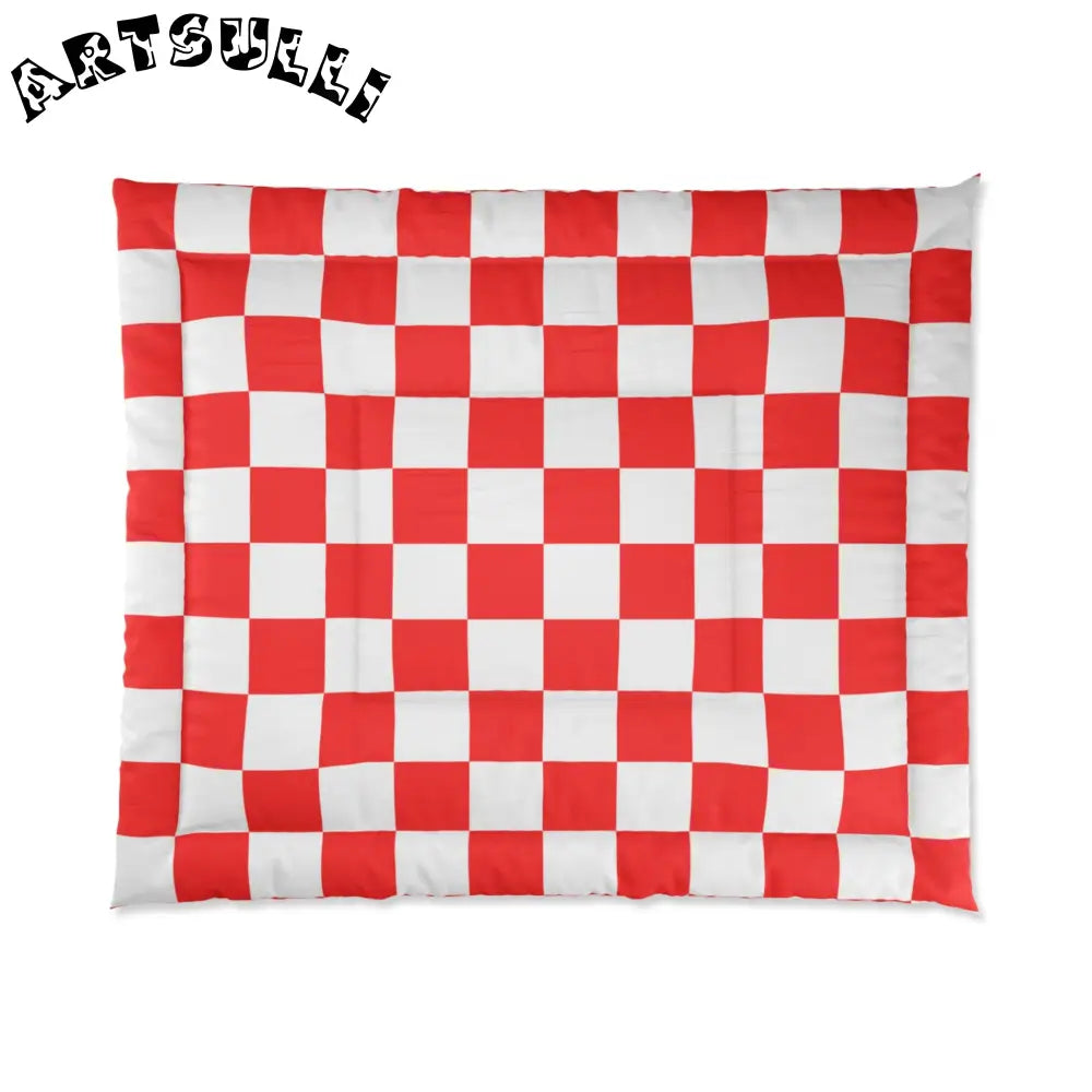JAKKOUTTHEBXX Checkerboard Red and White Comforter JAKKOUTTHEBXX