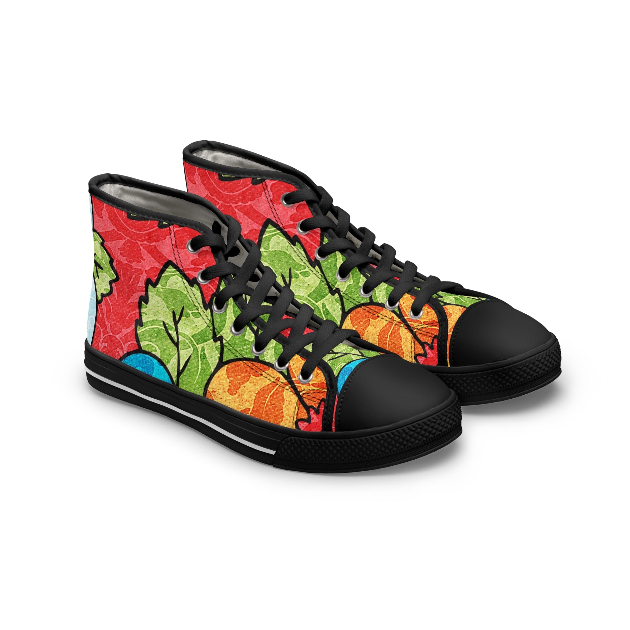 Groovy Red Floral Kl II Women's High Top Sneakers, Artsulli - Art is Long, Life is Short, Shoes, Size, US 5.5, Color, Black sole, , , 87189434195162329882