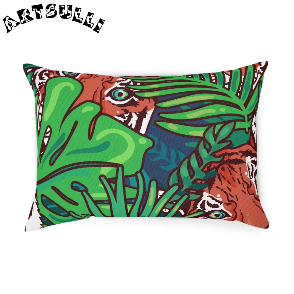 JAKKOUTTHEBXX Tropical Jungle Tigers Blue and Green Cushion