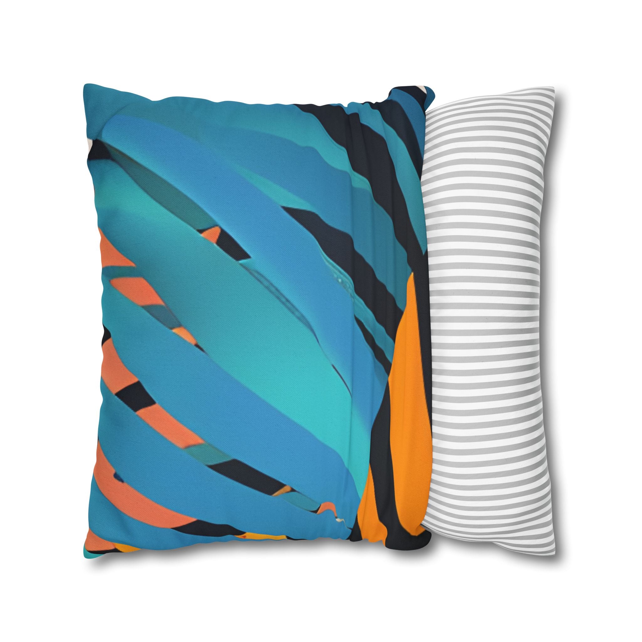 Palm Leaves x Tiger Stripes Orange and Blue Spun Polyester Square Pillowcase, Artsulli - Art is Long, Life is Short, Home Decor, , , , , , , 