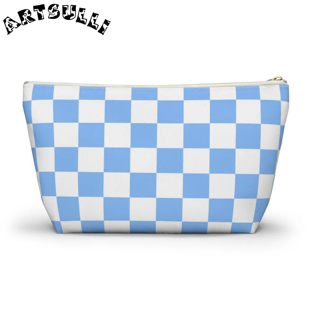 JAKKOUTTHEBXX Checkerboard White and Light Blue Accessory Pouch w