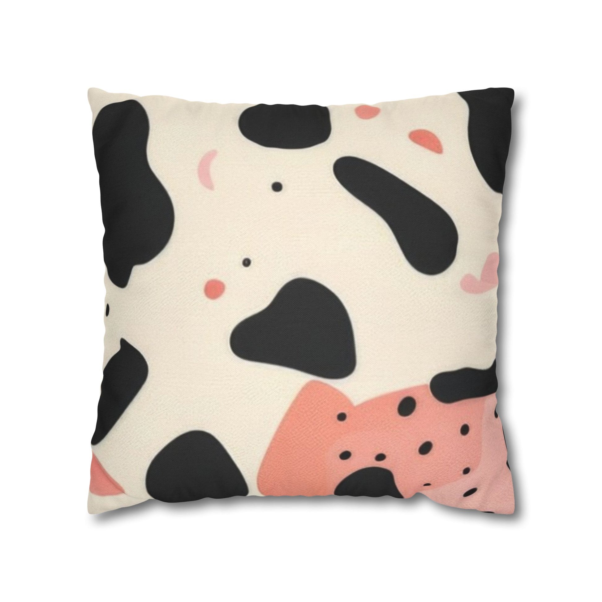Organic Cow Print Cream and Pink Spun Polyester Square Pillowcase, Artsulli - Art is Long, Life is Short, Home Decor, Size, 18" × 18", , , , , 85884571256134