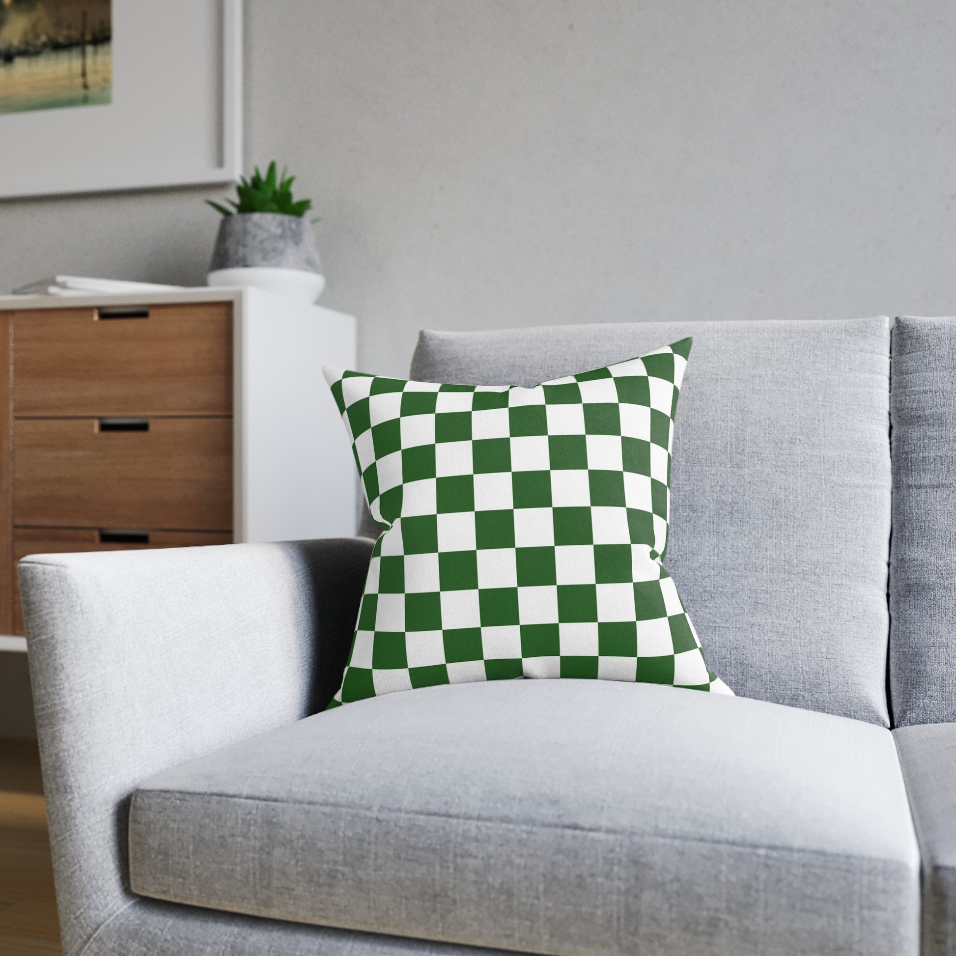 Checkerboard White and Dark Green Square Pillow, Artsulli - Art is Long, Life is Short, Home Decor, , , , , , , 