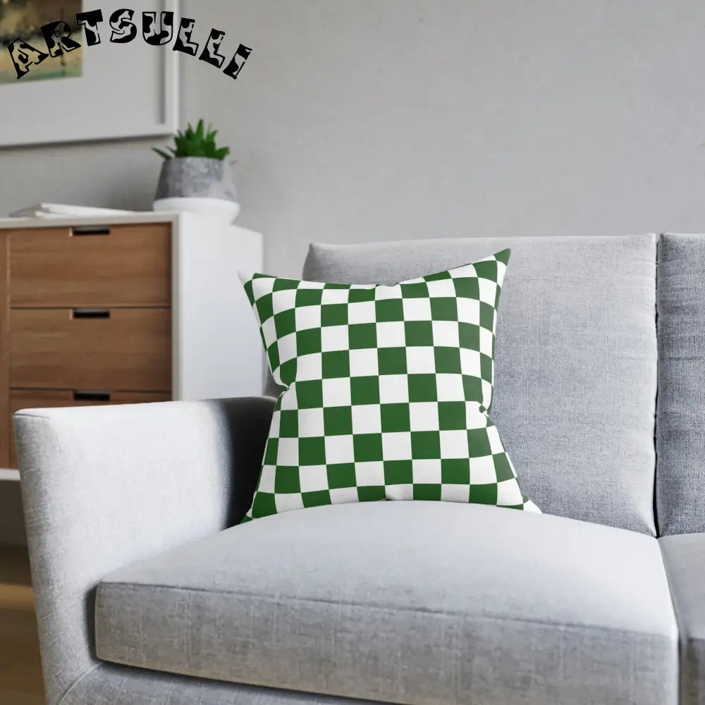 JAKKOUTTHEBXX Checkerboard White and Dark Green Square Pillow