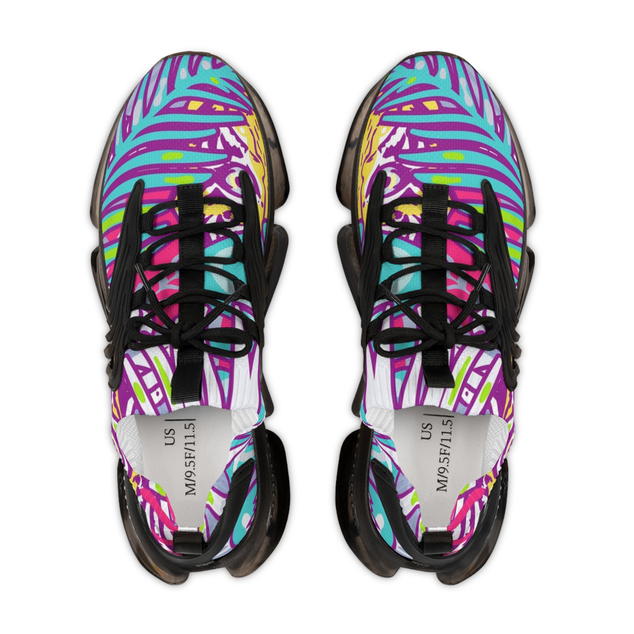 Tropical Jungle Tigers Torquise and Purple Men's Mesh Sneakers, Artsulli - Art is Long, Life is Short, Shoes, , , , , , , 