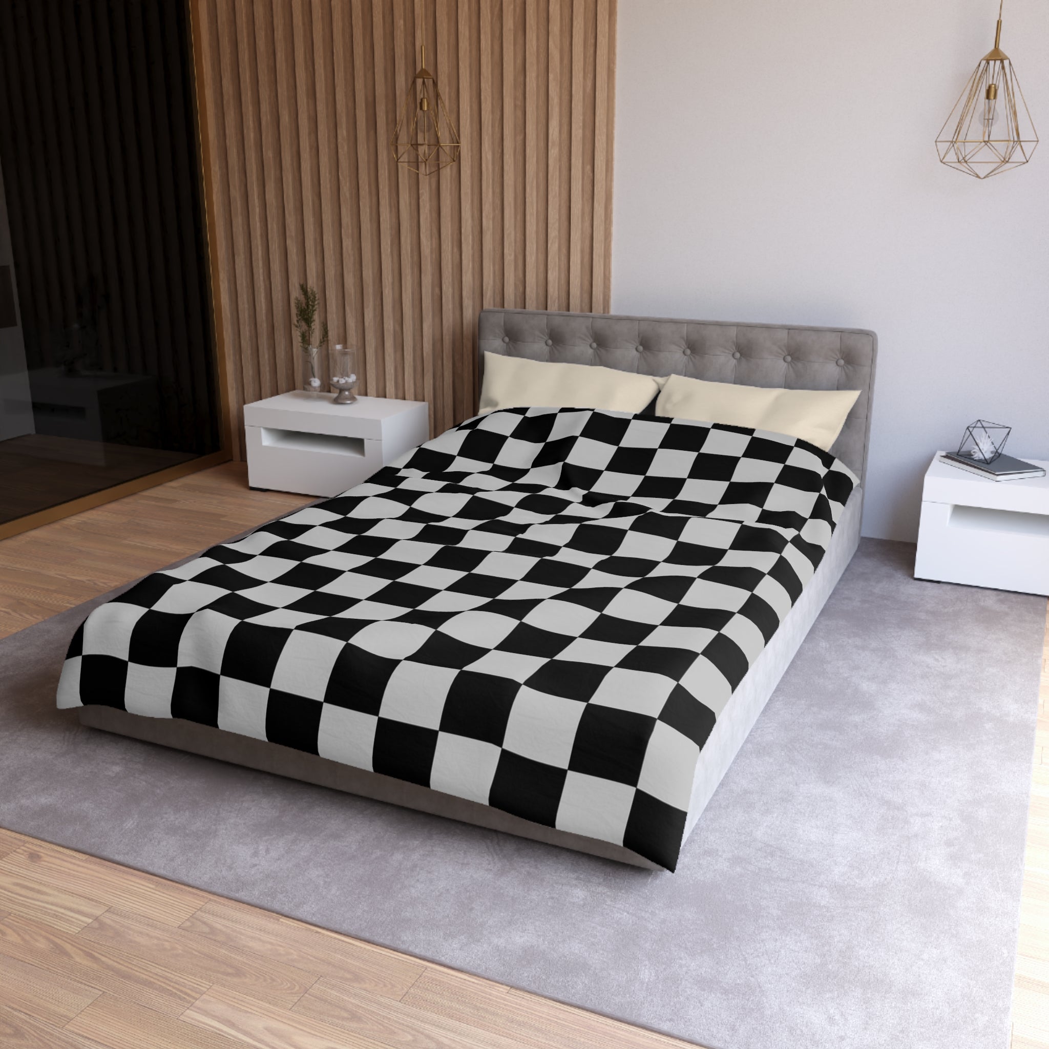 Checkerboard Dada Black and Light Gray Microfiber Duvet Cover, Artsulli - Art is Long, Life is Short, Home Decor, , , , , , , 