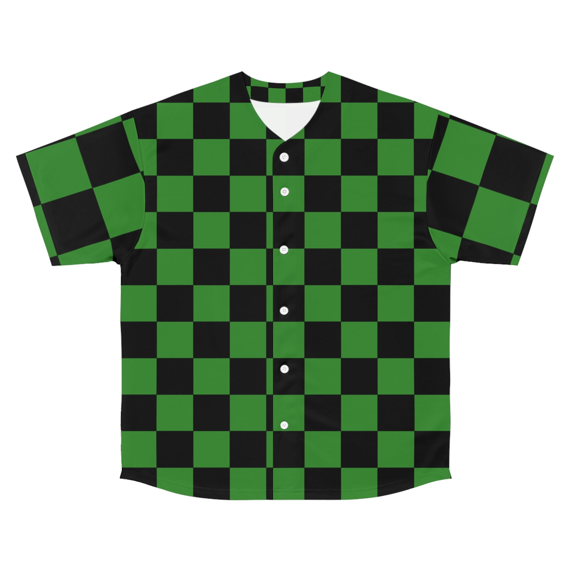 Checkerboard Green and Black Men's Baseball Jersey (AOP), Artsulli - Art is Long, Life is Short, All Over Prints, Size, S, Color, Seam thread color automatically matched to design, , , 19991724382821915455