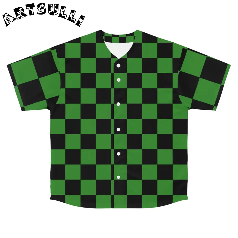 JAKKOUTTHEBXX Checkerboard Green and Black Men’s Baseball Jersey