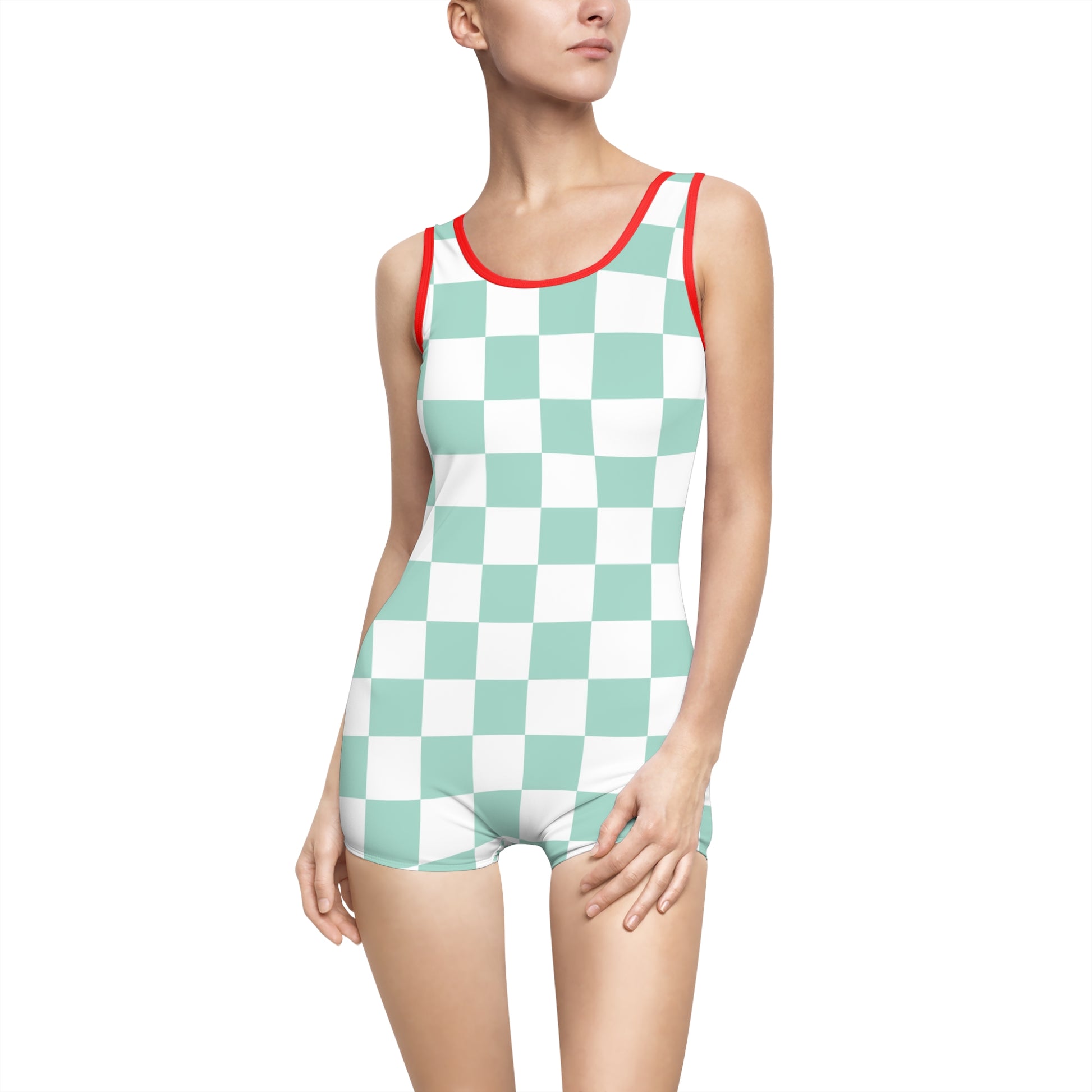 Chessboard Women's Vintage Swimsuit (AOP), Artsulli - Art is Long, Life is Short, All Over Prints, Color, Red, Size, XS, , , 38048226963557700506