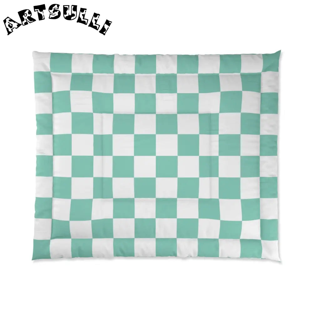 JAKKOUTTHEBXX Checkerboard Light Green Comforter JAKKOUTTHEBXX