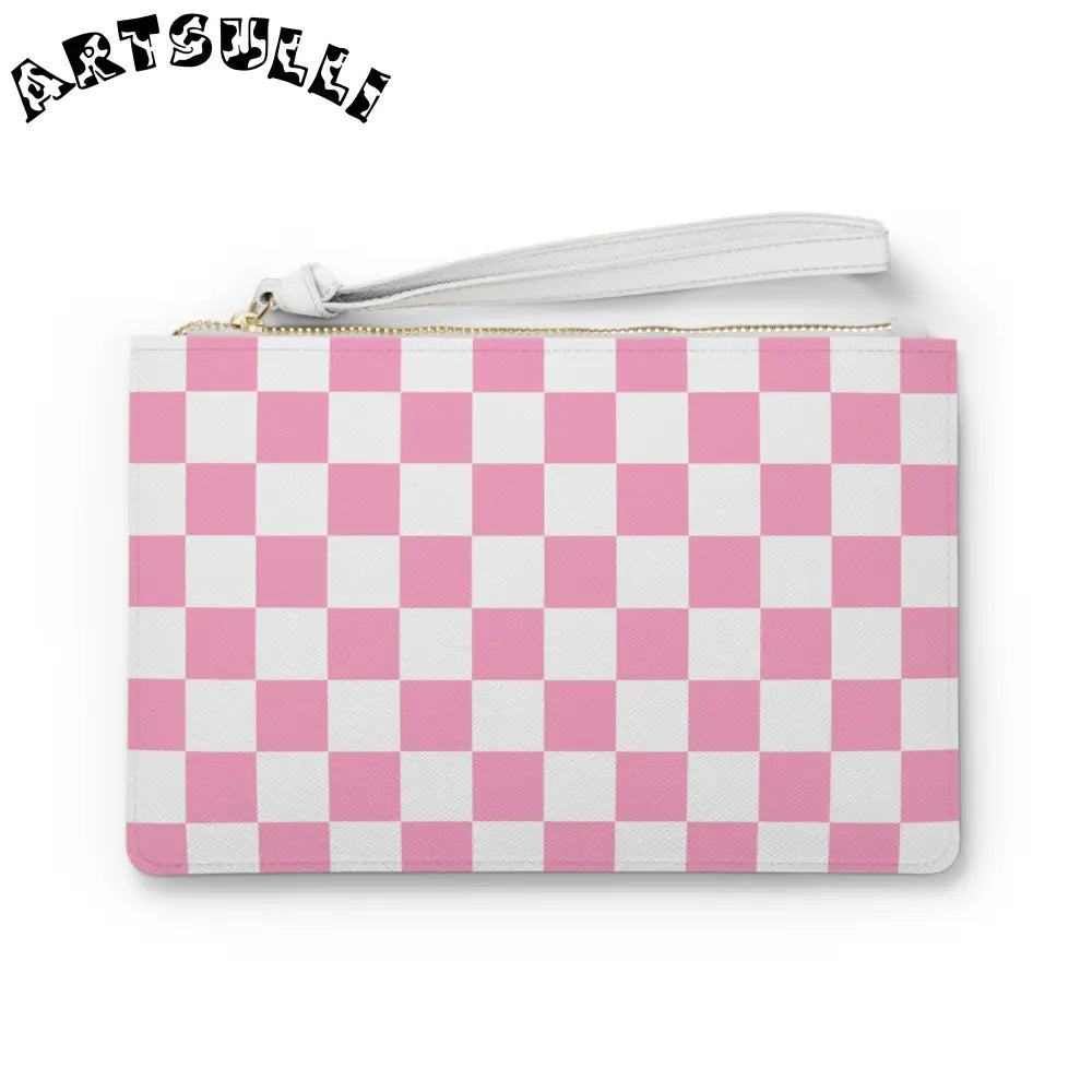 JAKKOUTTHEBXX Checkerboard Hot Pink and White Clutch Bag