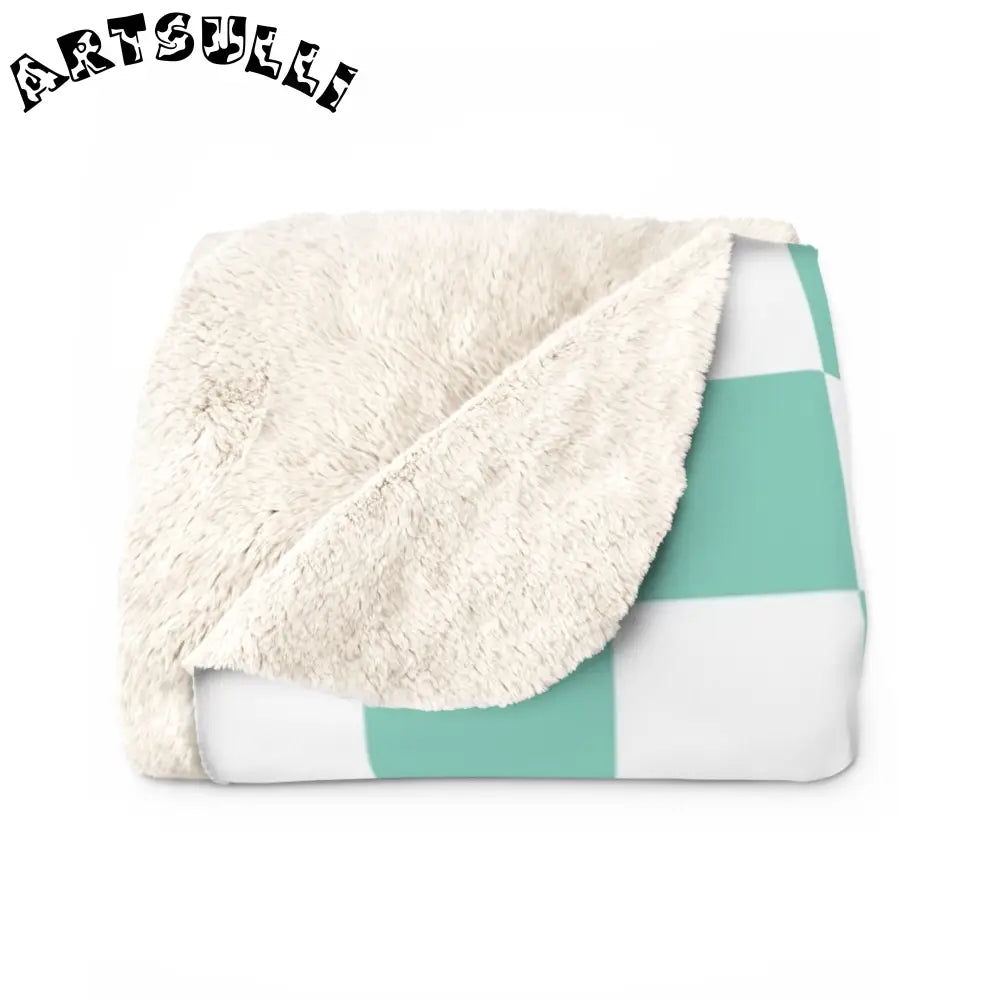 JAKKOUTTHEBXX Checkerboard Light Green Sherpa Fleece Blanket
