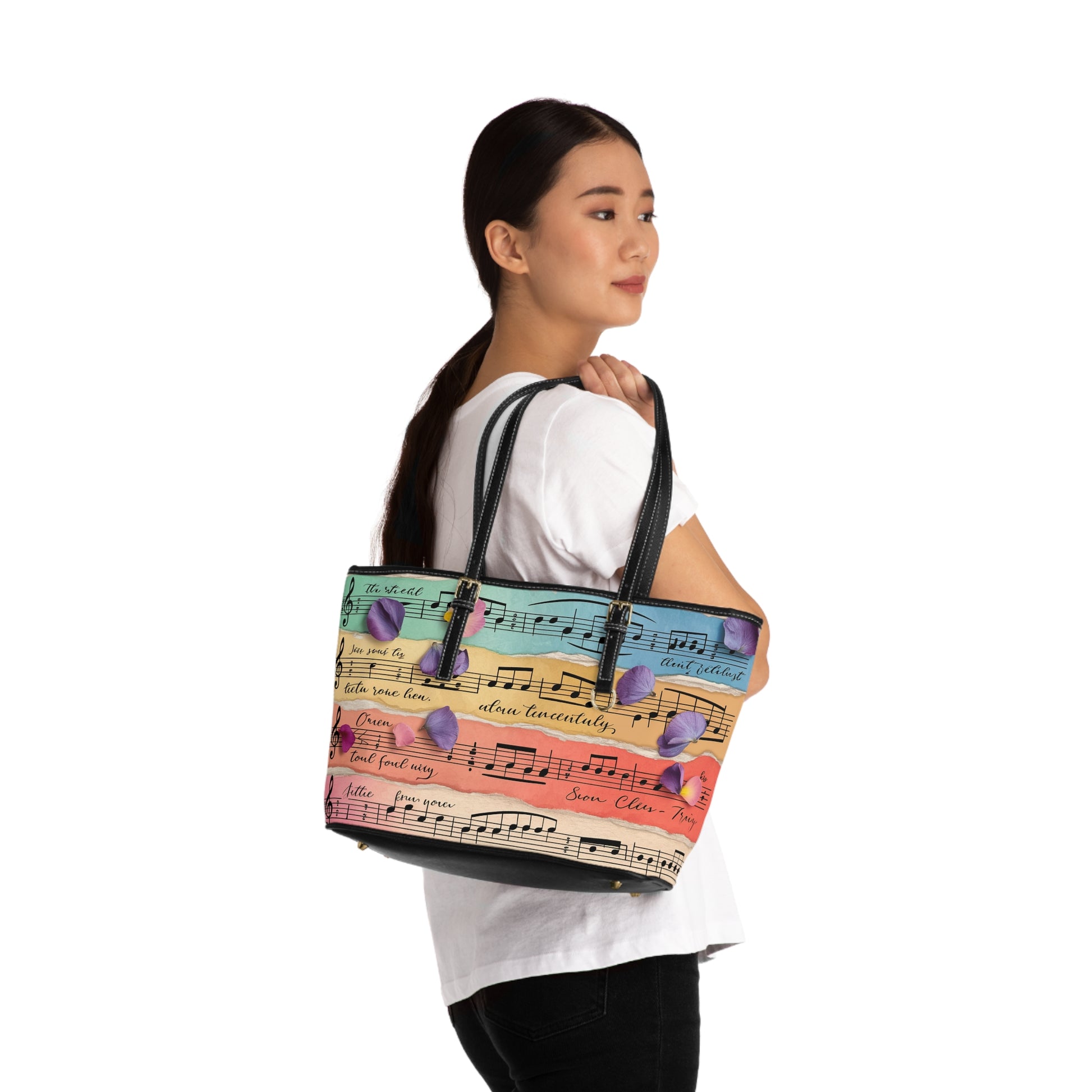 Torn Type Beat Sheet Music Multi-Color PU Leather Shoulder Bag, Artsulli - Art is Long, Life is Short, Bags, , , , , , , 
