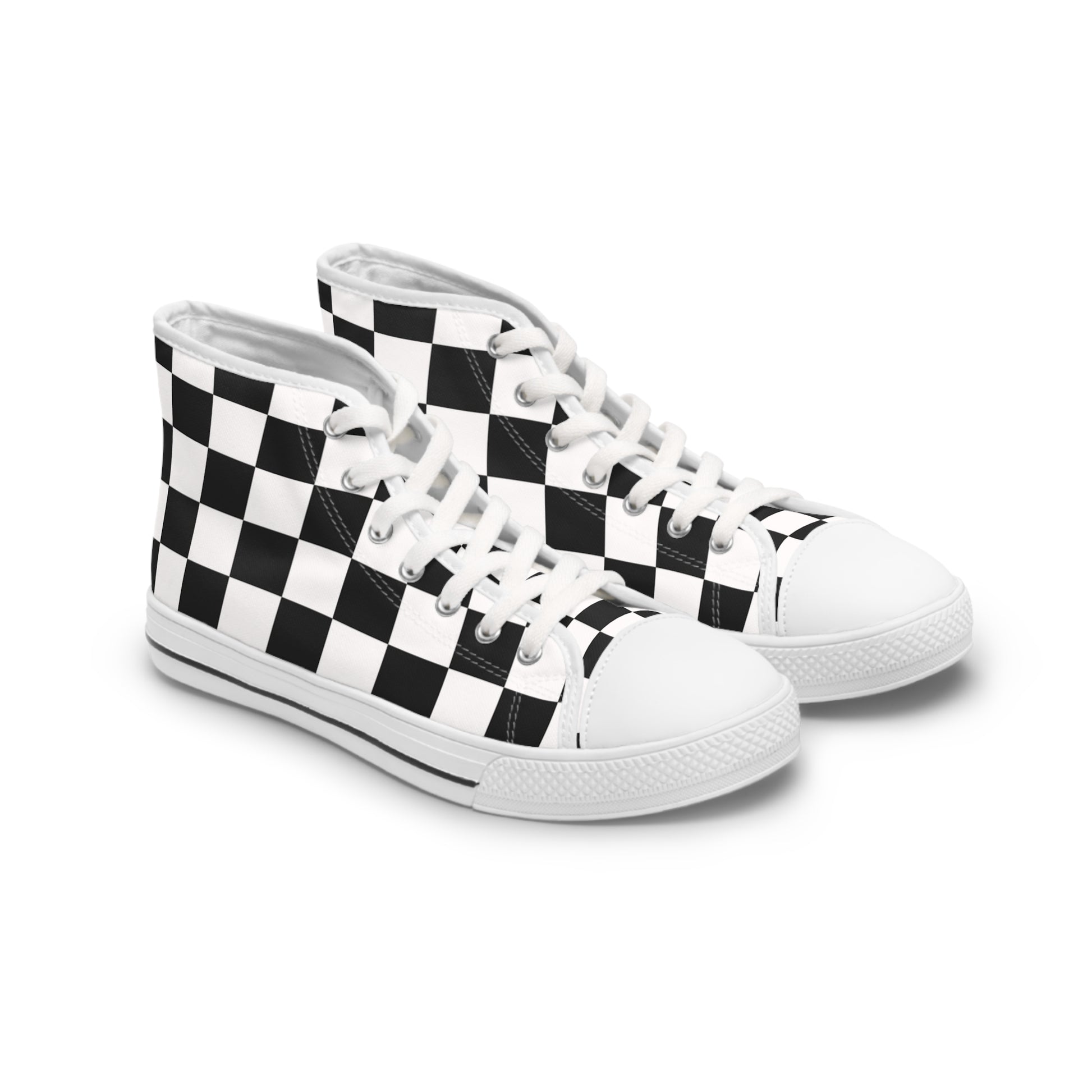 Checkerboard White and Black Women's High Top Sneakers, Artsulli - Art is Long, Life is Short, Shoes, Size, US 5.5, Color, White sole, , , 10882342616022521091