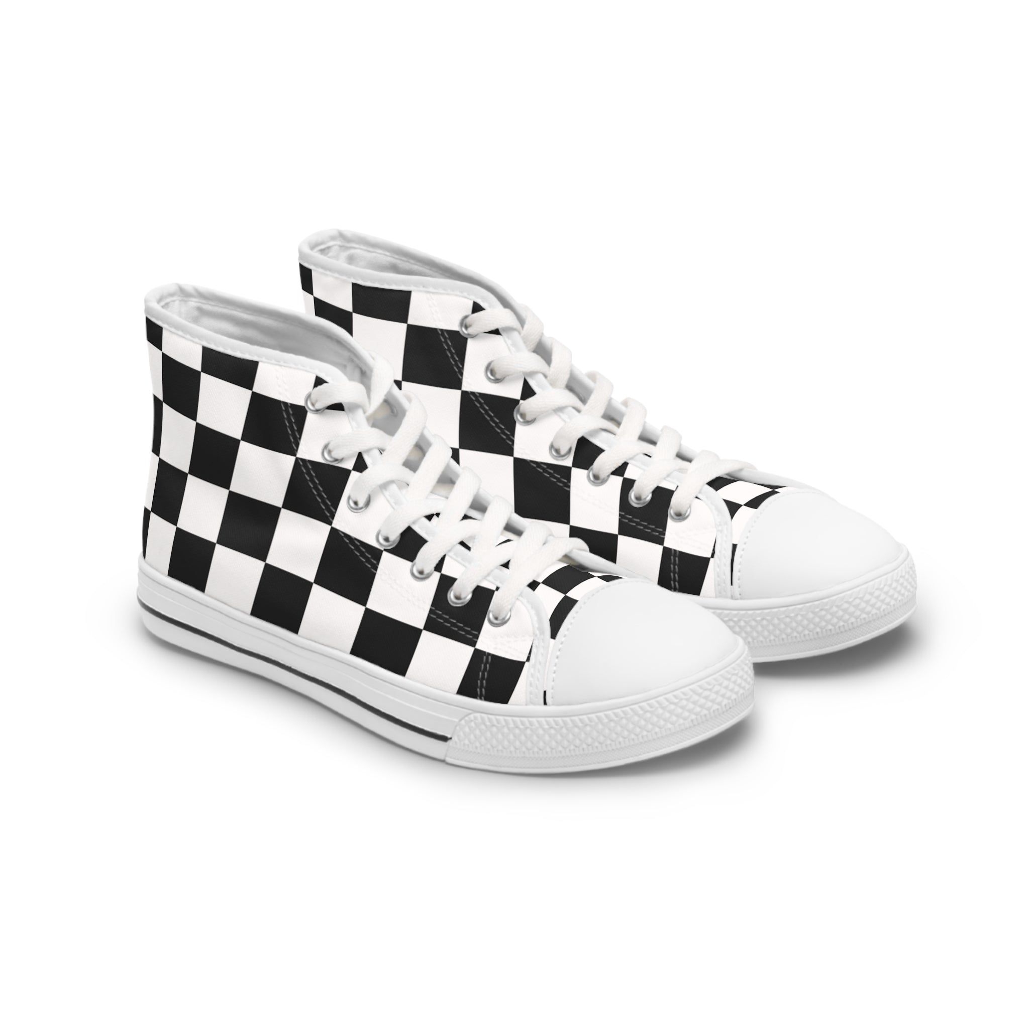 Checkerboard White and Black Women's High Top Sneakers, Artsulli - Art is Long, Life is Short, Shoes, Size, US 5.5, Color, White sole, , , 10882342616022521091