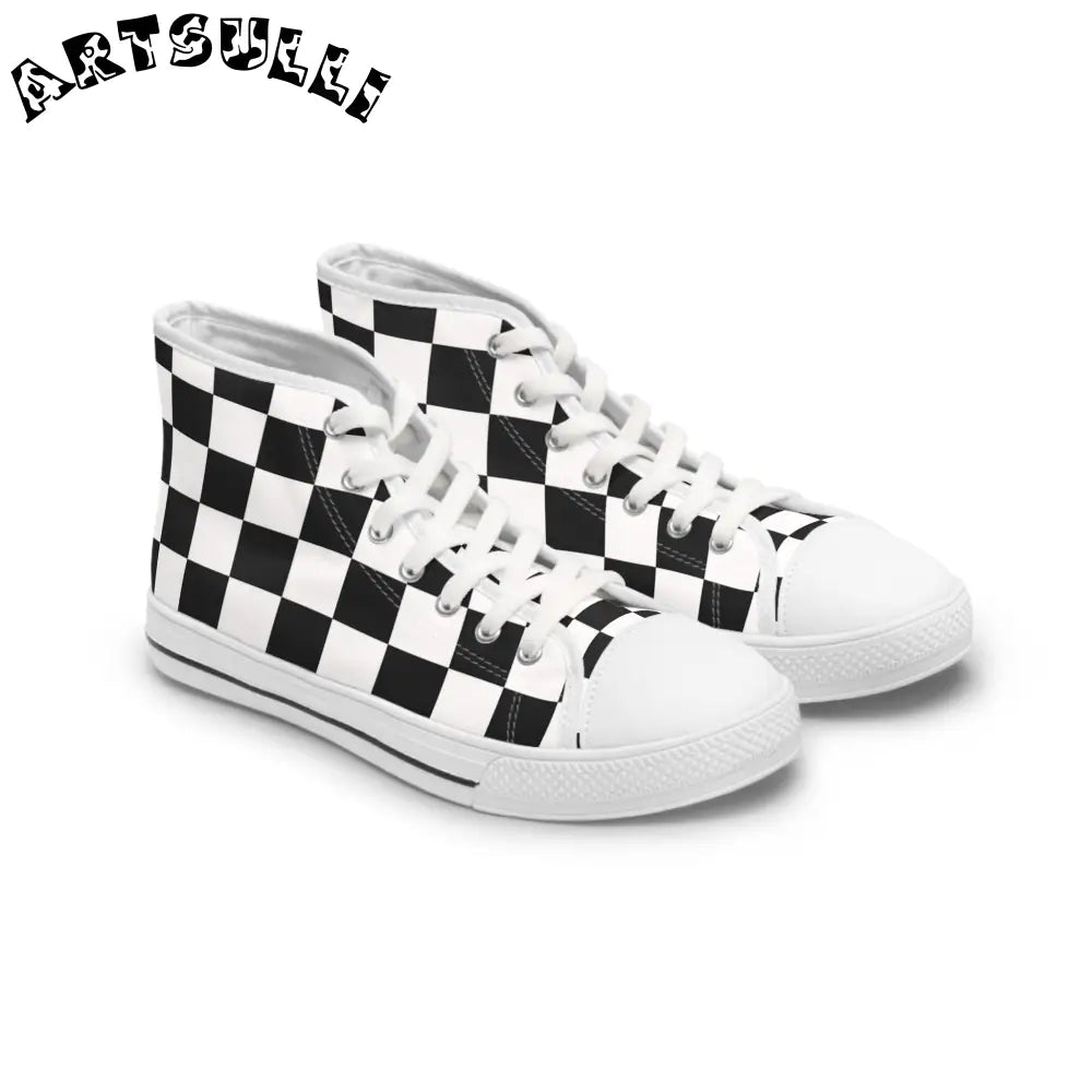 JAKKOUTTHEBXX Checkerboard White and Black Women’s High Top Sneakers