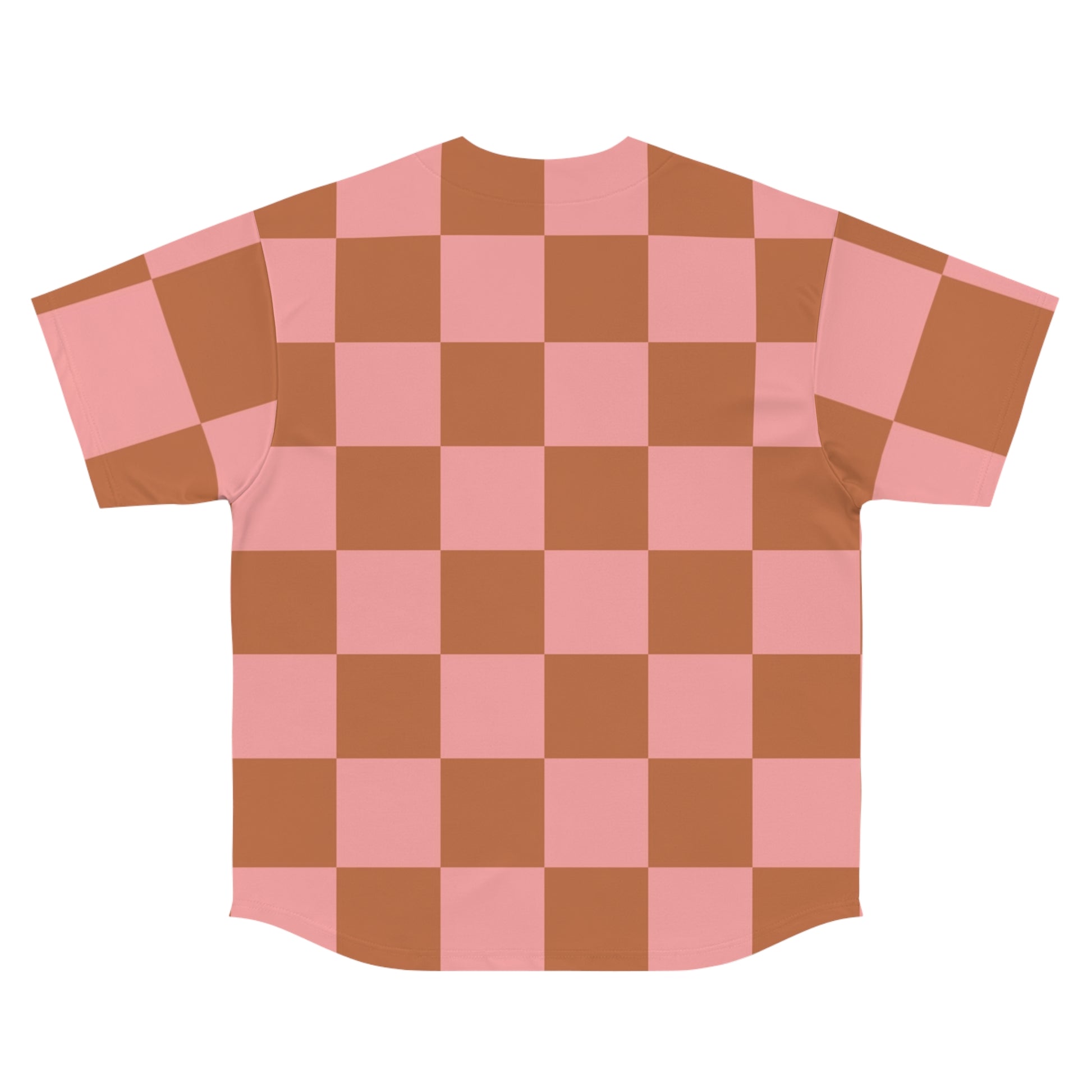 Chessboard Pink and Brown Men's Baseball Jersey (AOP), Artsulli - Art is Long, Life is Short, All Over Prints, , , , , , , 
