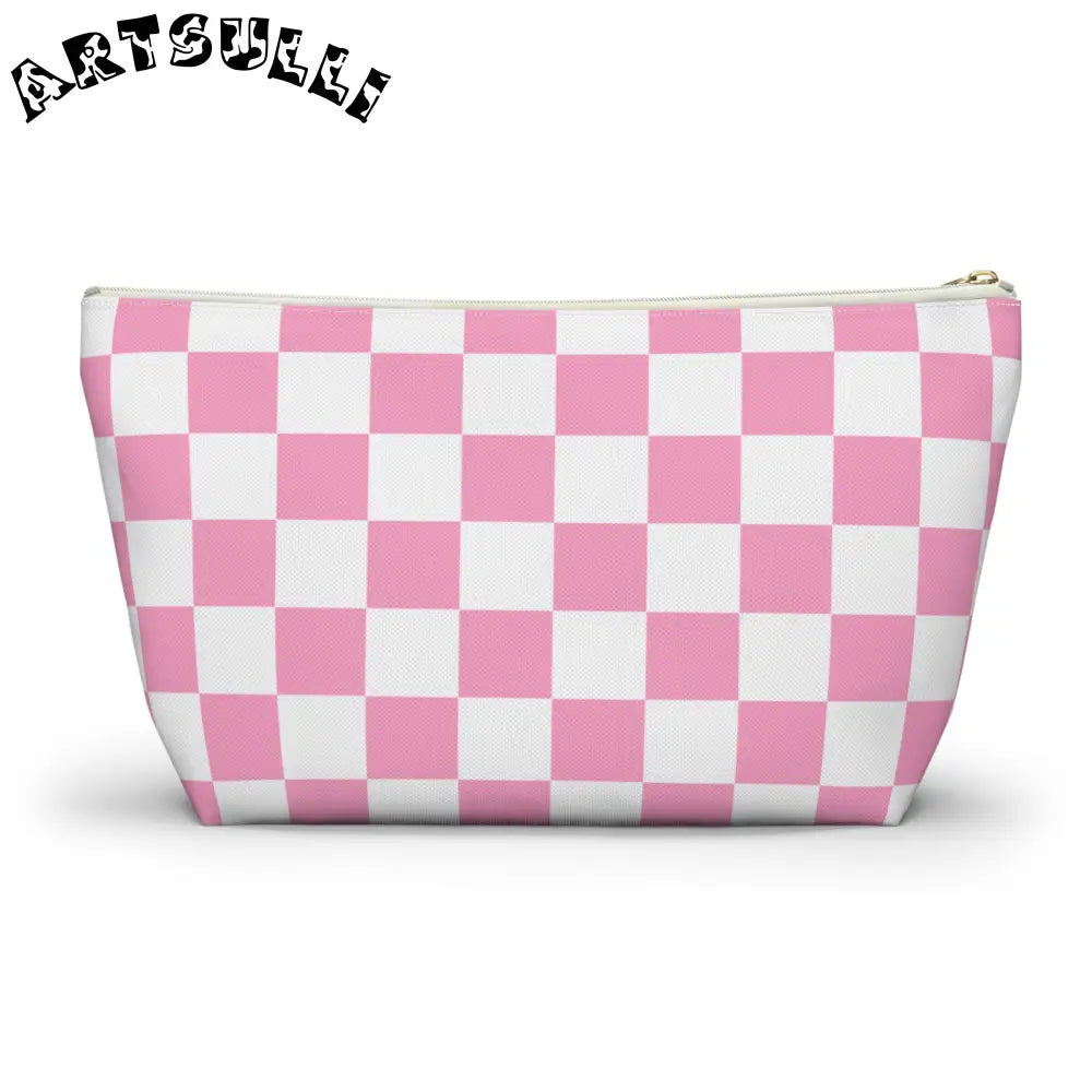 JAKKOUTTHEBXX Checkerboard Hot Pink and White Accessory Pouch w