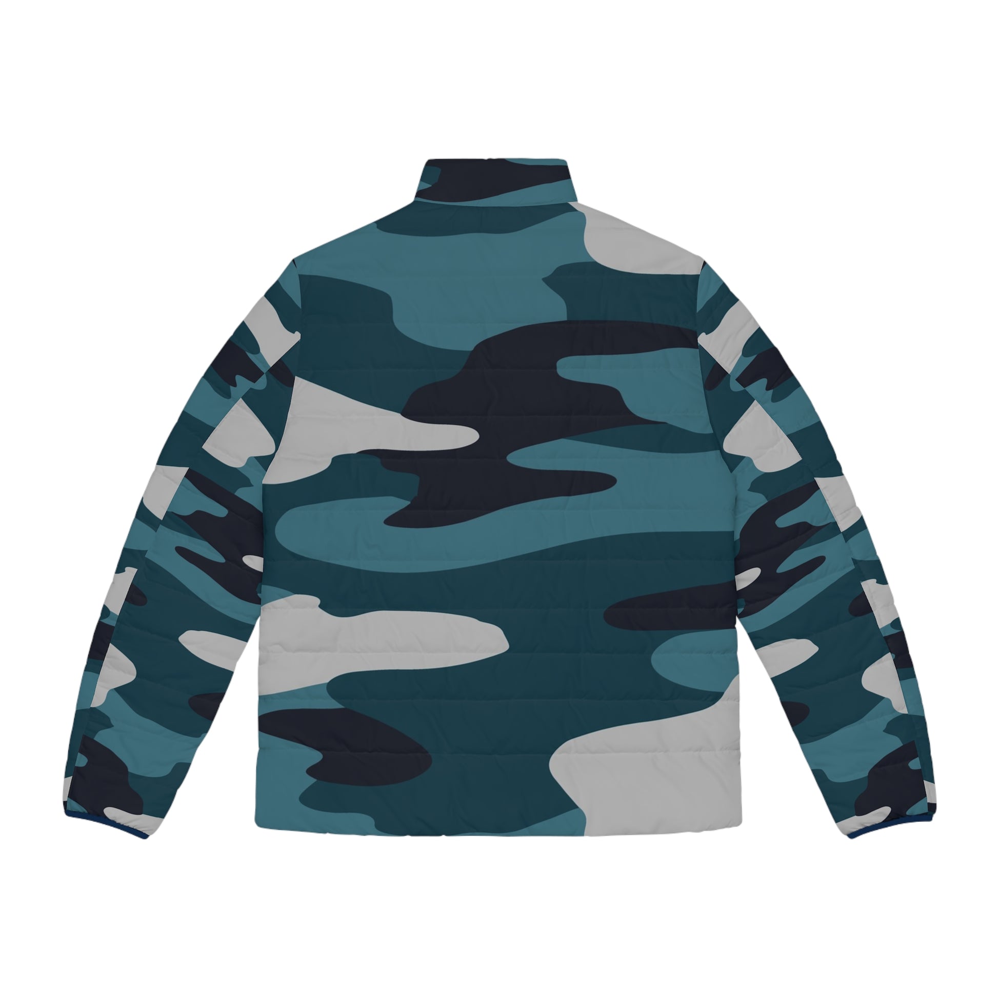 Blue Camouflage Men's Puffer Jacket (AOP), Artsulli - Art is Long, Life is Short, All Over Prints, , , , , , , 
