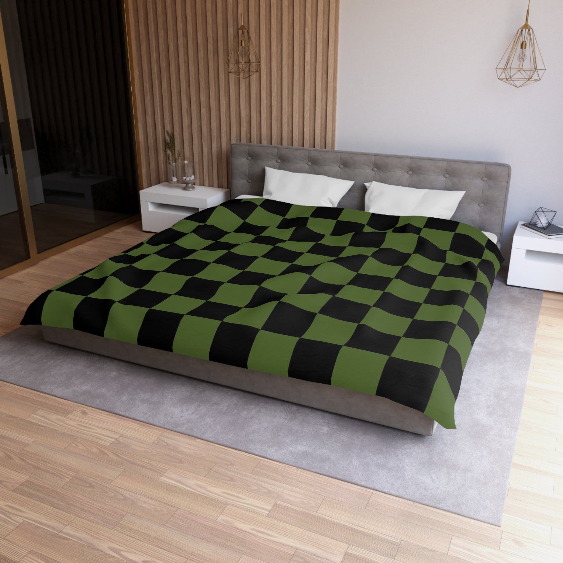 Checkerboard Olive Green and Black Microfiber Duvet Cover, Artsulli - Art is Long, Life is Short, Home Decor, , , , , , , 