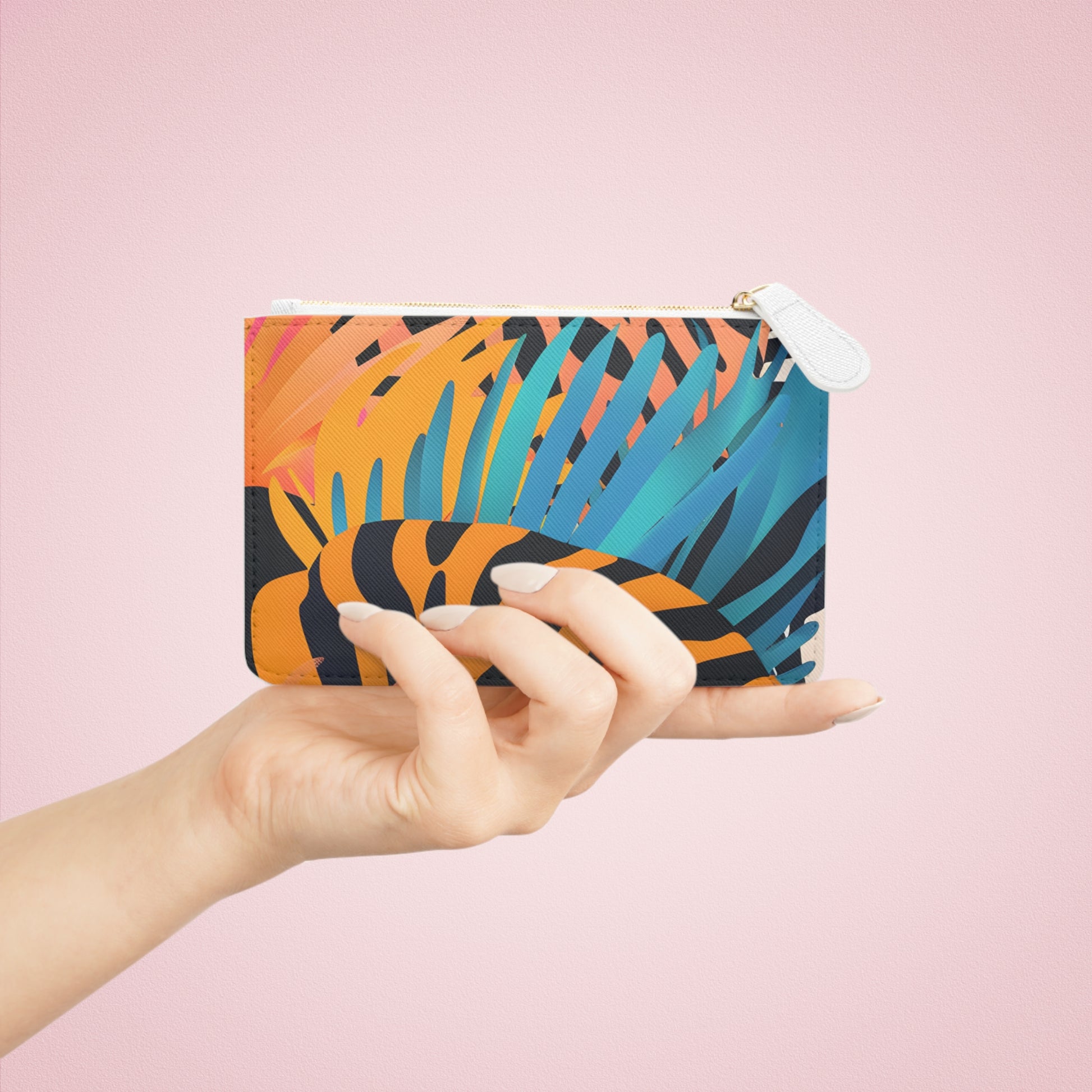 Palm Leaves x Zebra Stripes x Tiger Stripes Orange and Blue Mini Clutch Bag, Artsulli - Art is Long, Life is Short, Bags, , , , , , , 