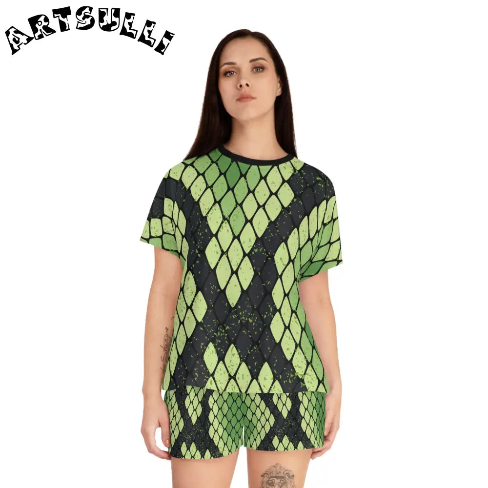 JAKKOUTTHEBXX Snake Skin Green and Black Women’s Short Pajama Set