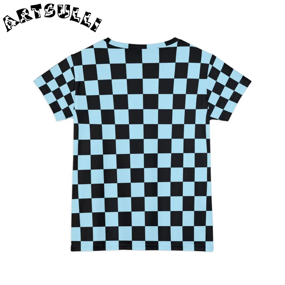 JAKKOUTTHEBXX Checkerboard Black and Blue Women’s Short Sleeve Shirt