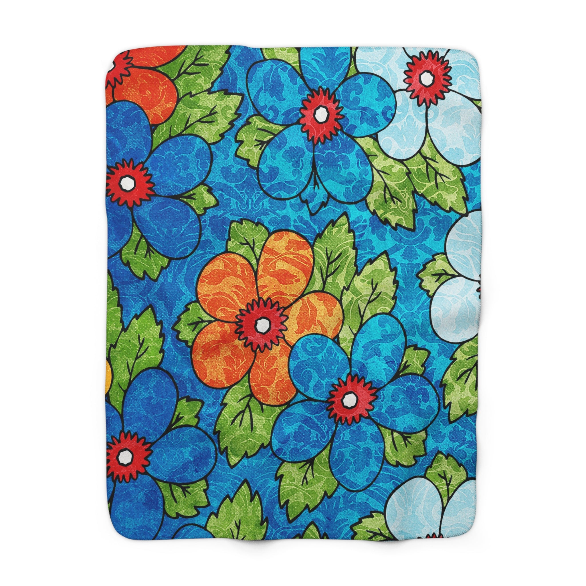 Blue Orange Groovy Sherpa Fleece Blanket, Artsulli - Art is Long, Life is Short, Home Decor, Size, 50" × 60", , , , , 38379034791149838933