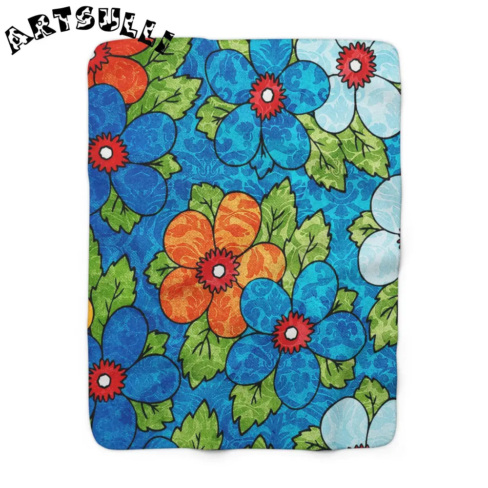 Blue Orange Groovy Sherpa Fleece Blanket, Artsulli - Art is Long, Life is Short, Home Decor, Size, 50" × 60", , , , , 38379034791149838933