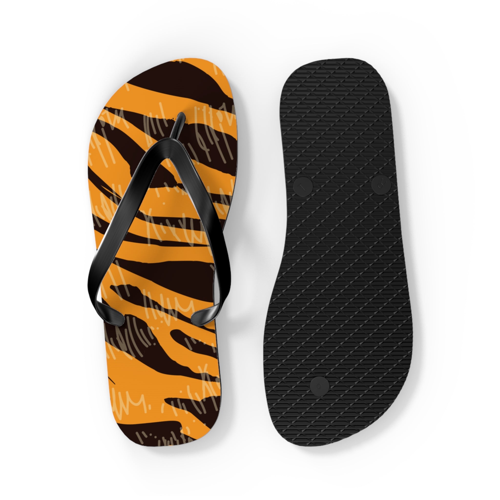 Tiger Scratches Orange & Black Flip Flops, Artsulli - Art is Long, Life is Short, Shoes, , , , , , , 