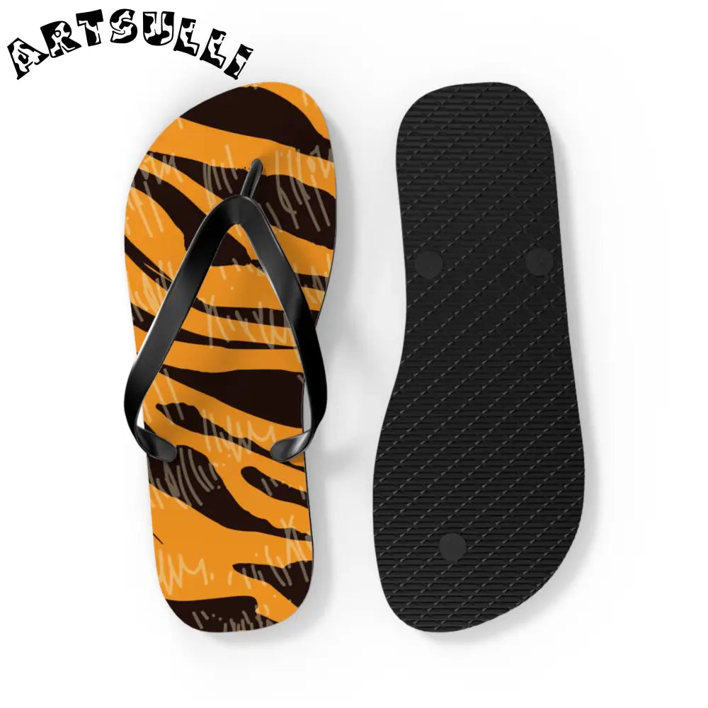 JAKKOUTTHEBXX Tiger Scratches Orange & Black Flip Flops