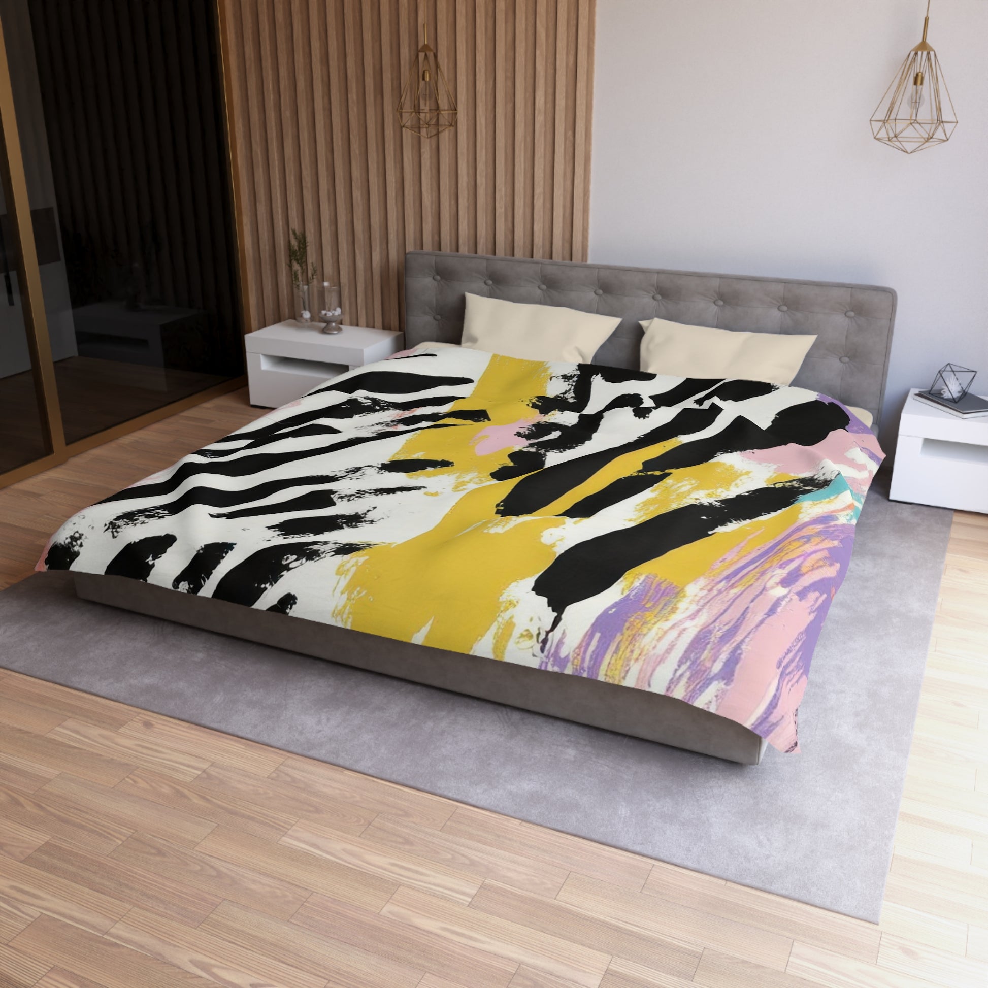 Wild Zebra Stripes x Paint Brush Strokes Multi-Color Microfiber Duvet Cover, Artsulli - Art is Long, Life is Short, Home Decor, , , , , , , 