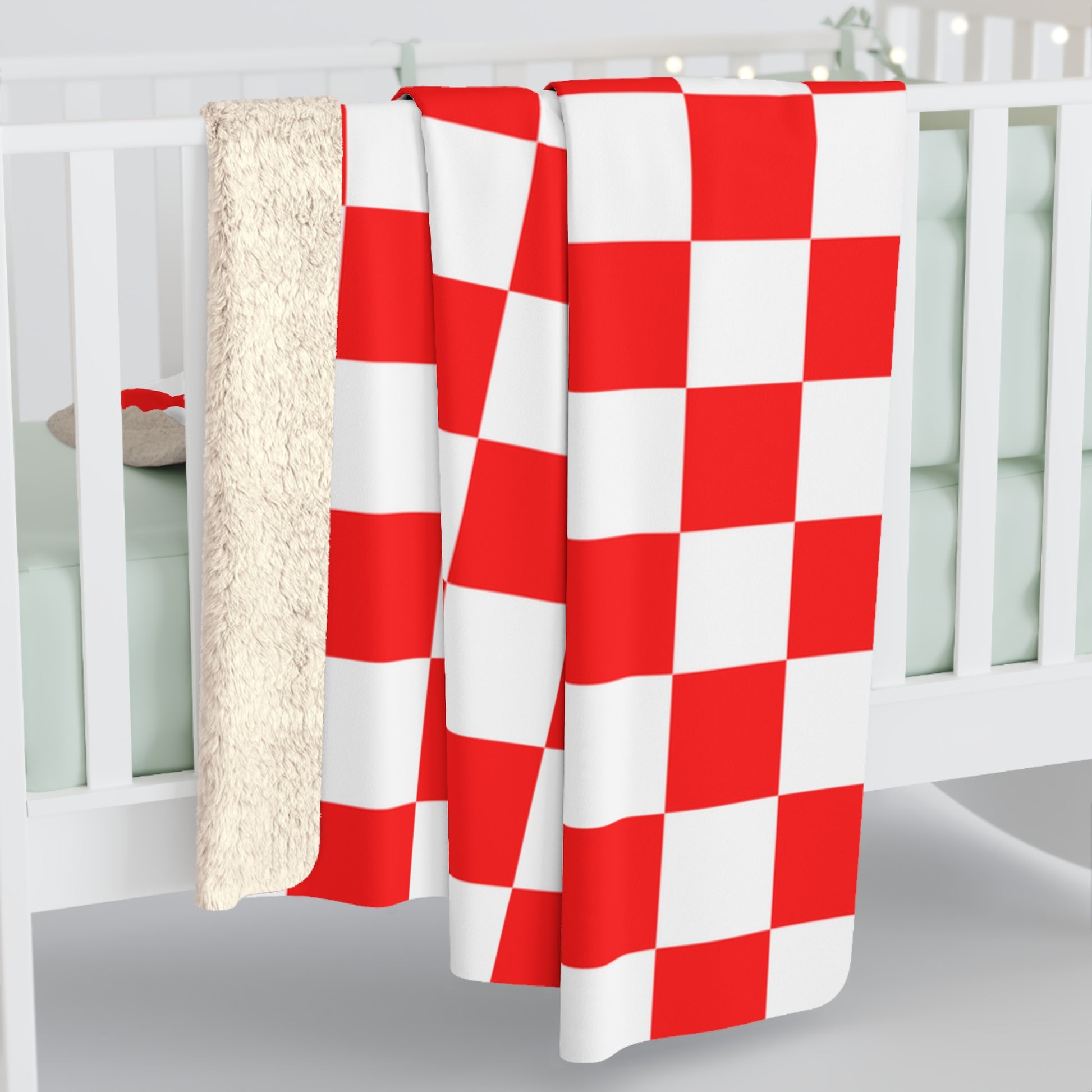 Checkerboard Red and White Sherpa Fleece Blanket, Artsulli - Art is Long, Life is Short, Home Decor, , , , , , , 