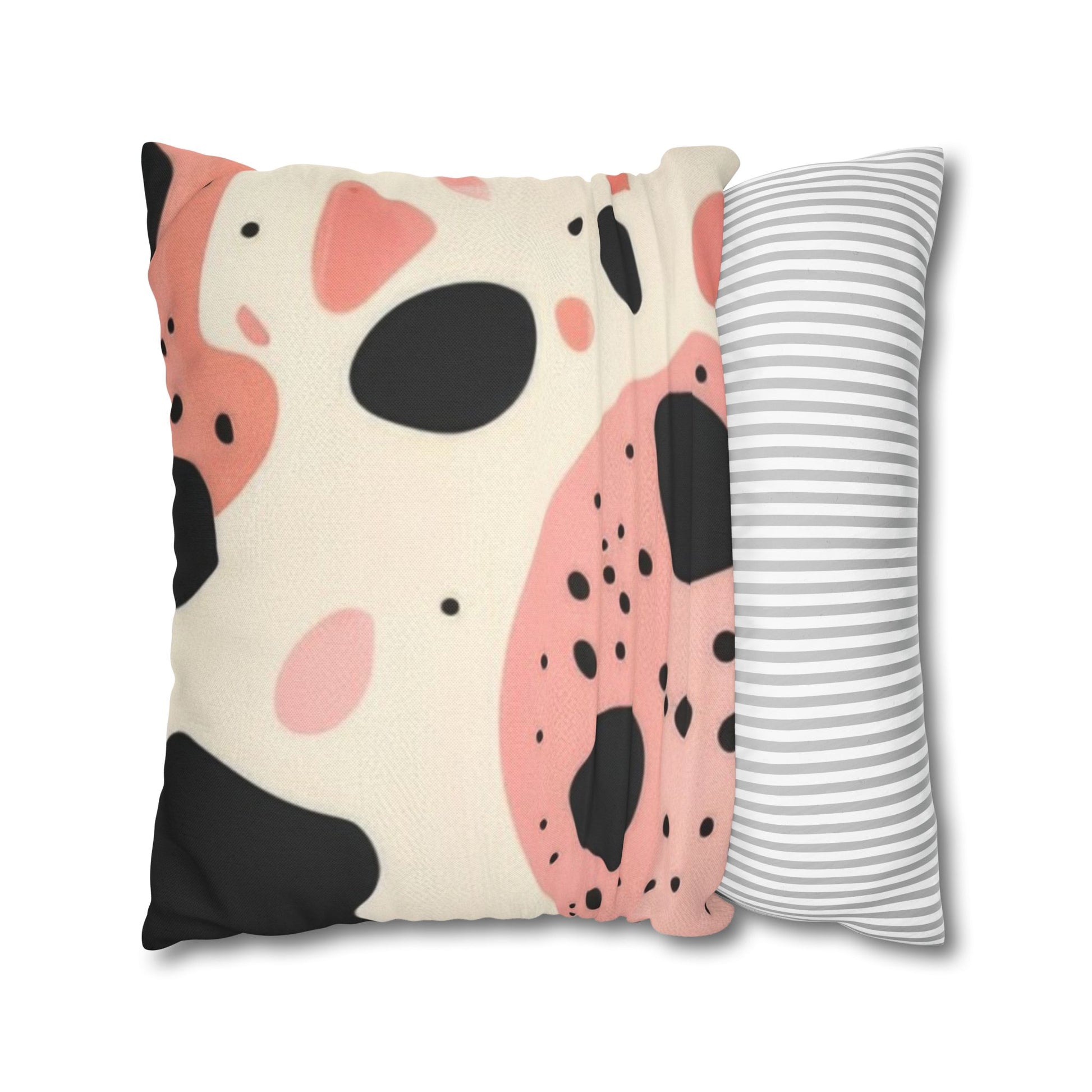 Organic Cow Print Cream and Pink Spun Polyester Square Pillowcase, Artsulli - Art is Long, Life is Short, Home Decor, , , , , , , 