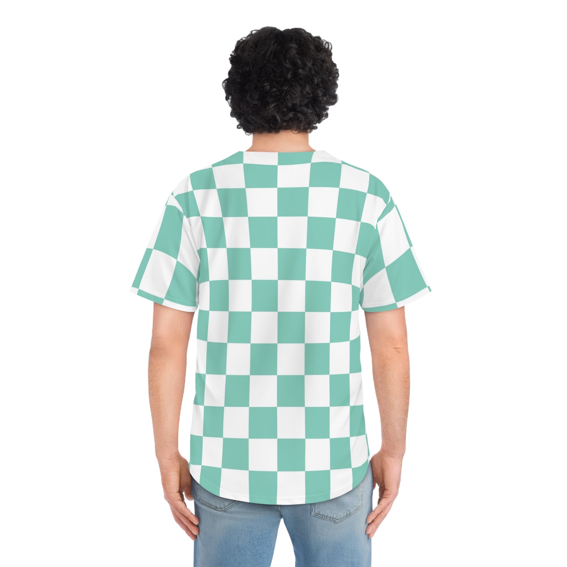 Checkerboard Light Green Men's Baseball Jersey (AOP), Artsulli - Art is Long, Life is Short, All Over Prints, , , , , , , 