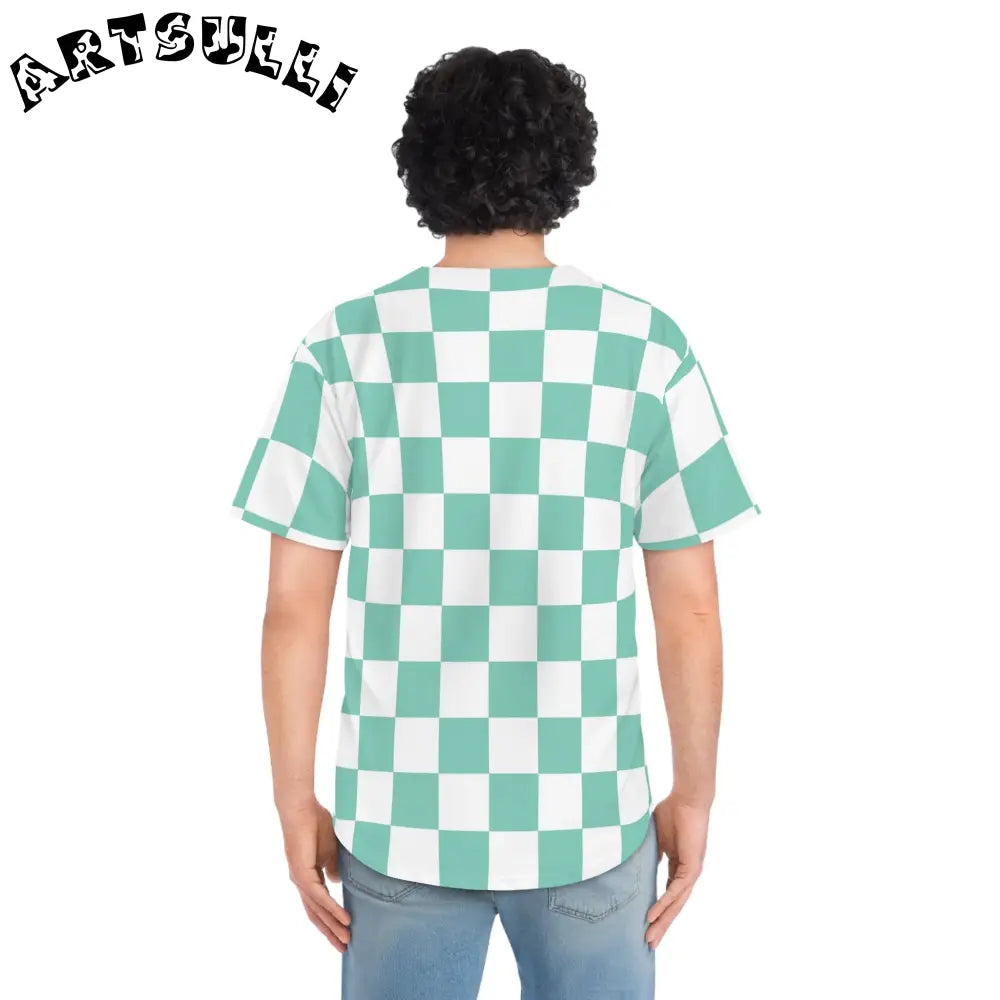 JAKKOUTTHEBXX Checkerboard Light Green Men’s Baseball Jersey (AOP)