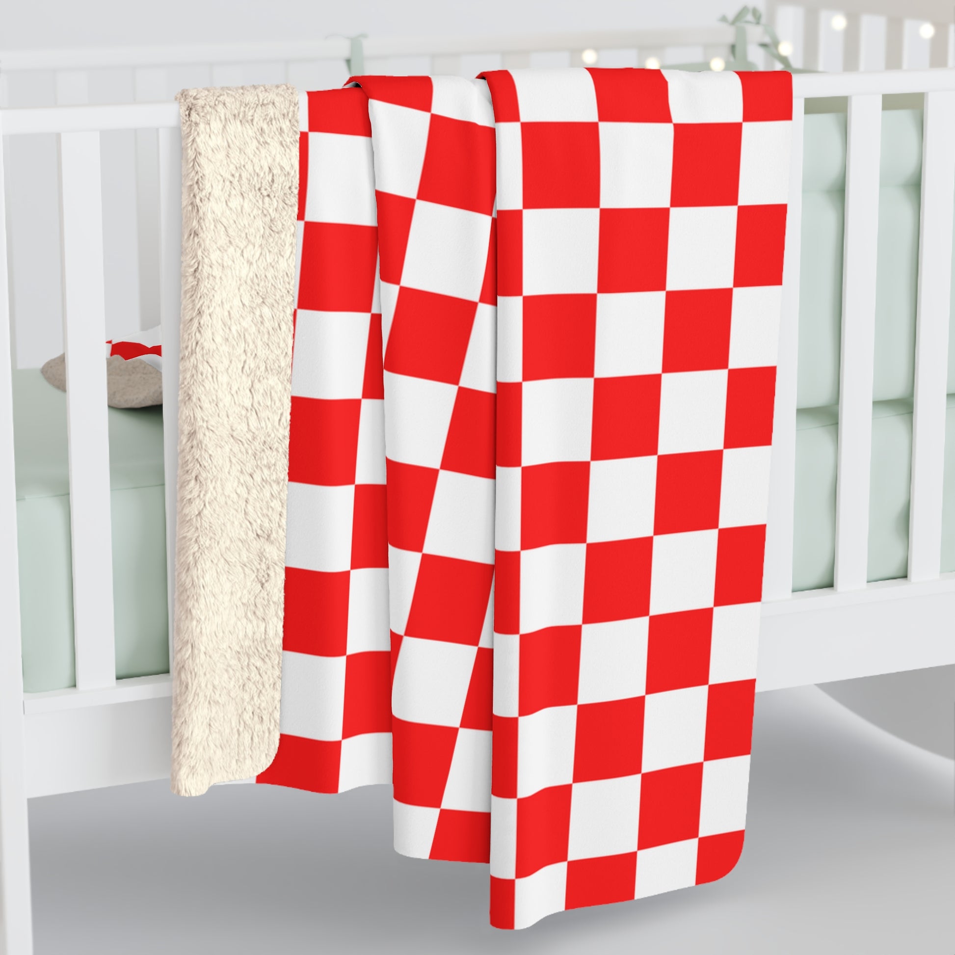 Checkerboard II Red and White Sherpa Fleece Blanket, Artsulli - Art is Long, Life is Short, Home Decor, , , , , , , 