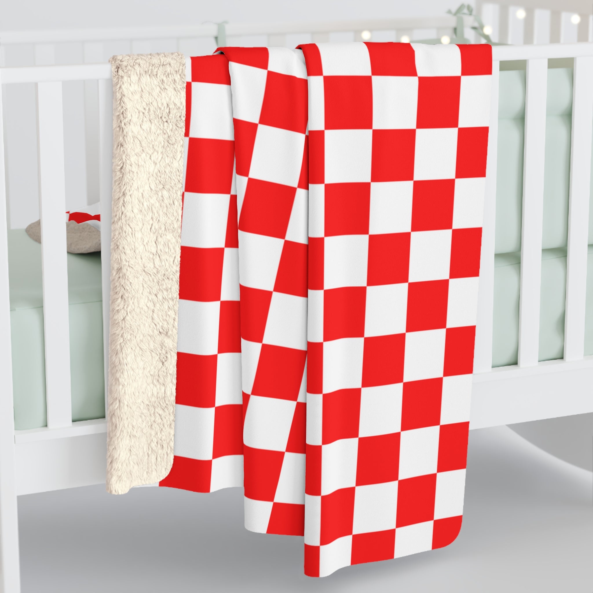 Checkerboard II Red and White Sherpa Fleece Blanket, Artsulli - Art is Long, Life is Short, Home Decor, , , , , , , 