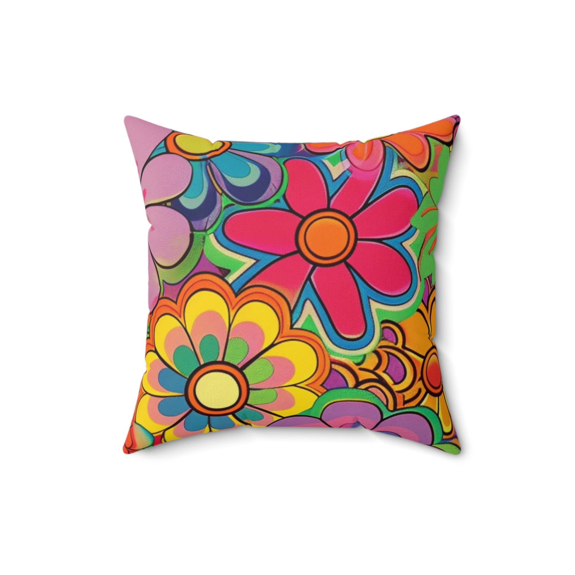 Chromatic Daisy Dream Spun Polyester Square Pillow, Artsulli - Art is Long, Life is Short, Home Decor, Size, 16" × 16", , , , , 28573294236143200736