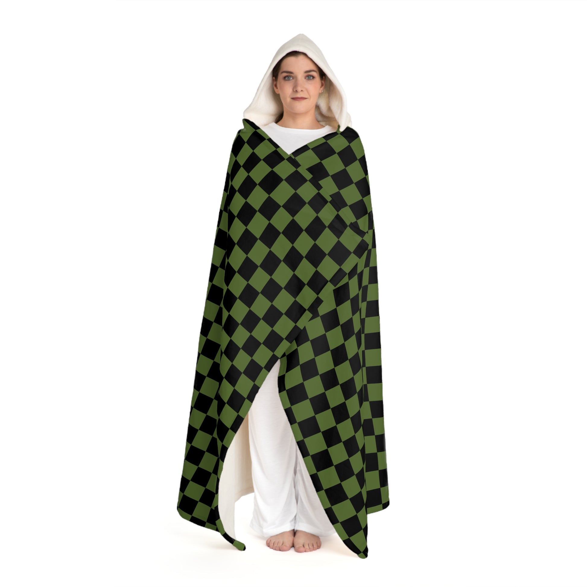 Checkerboard Blue White and Black Hooded Sherpa Fleece Blanket, Artsulli - Art is Long, Life is Short, All Over Prints, , , , , , , 