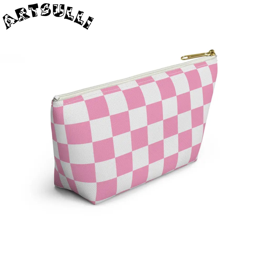 JAKKOUTTHEBXX Checkerboard Hot Pink and White Accessory Pouch w