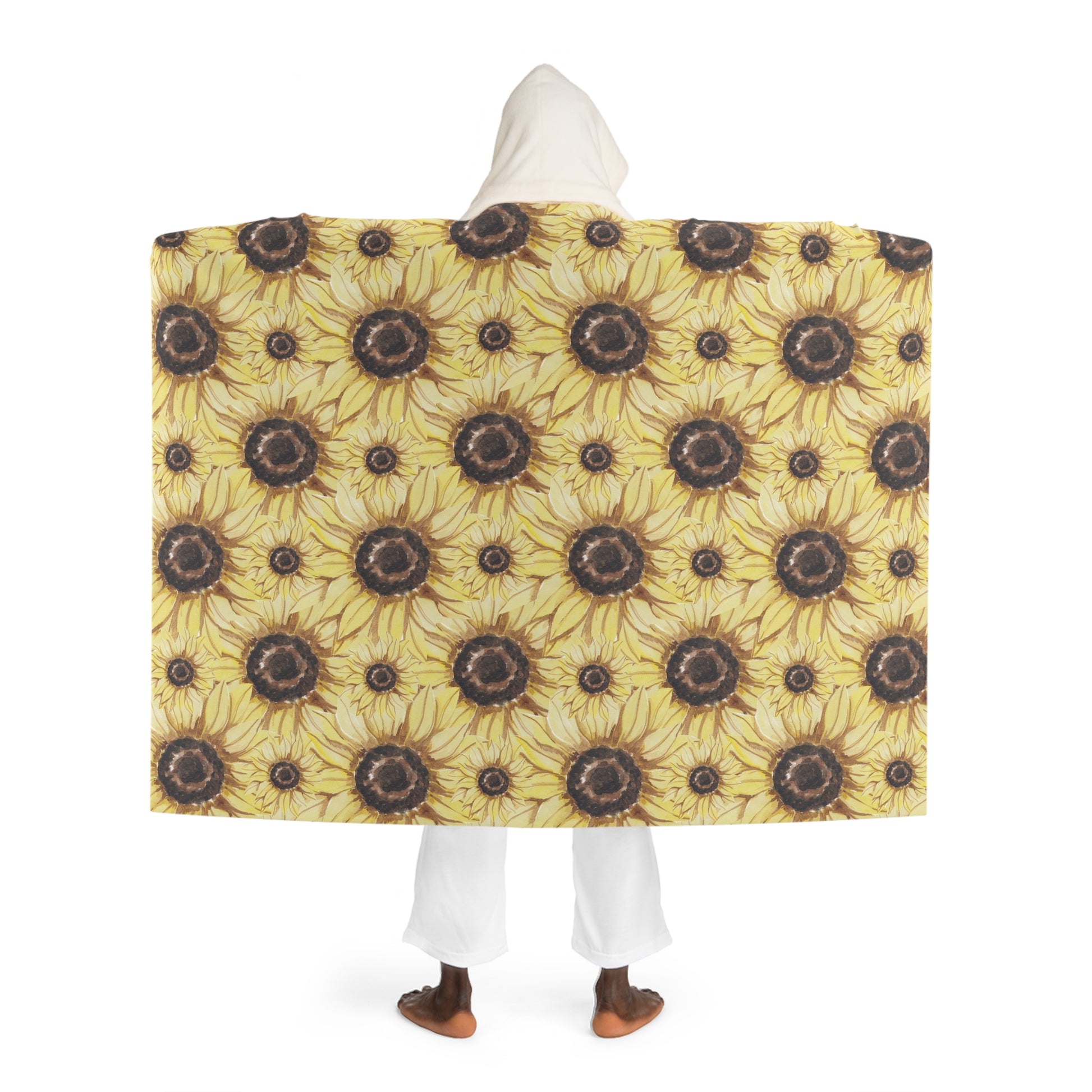 Retro Anime Sunflower Hooded Sherpa Fleece Blanket, Artsulli - Art is Long, Life is Short, All Over Prints, , , , , , , 