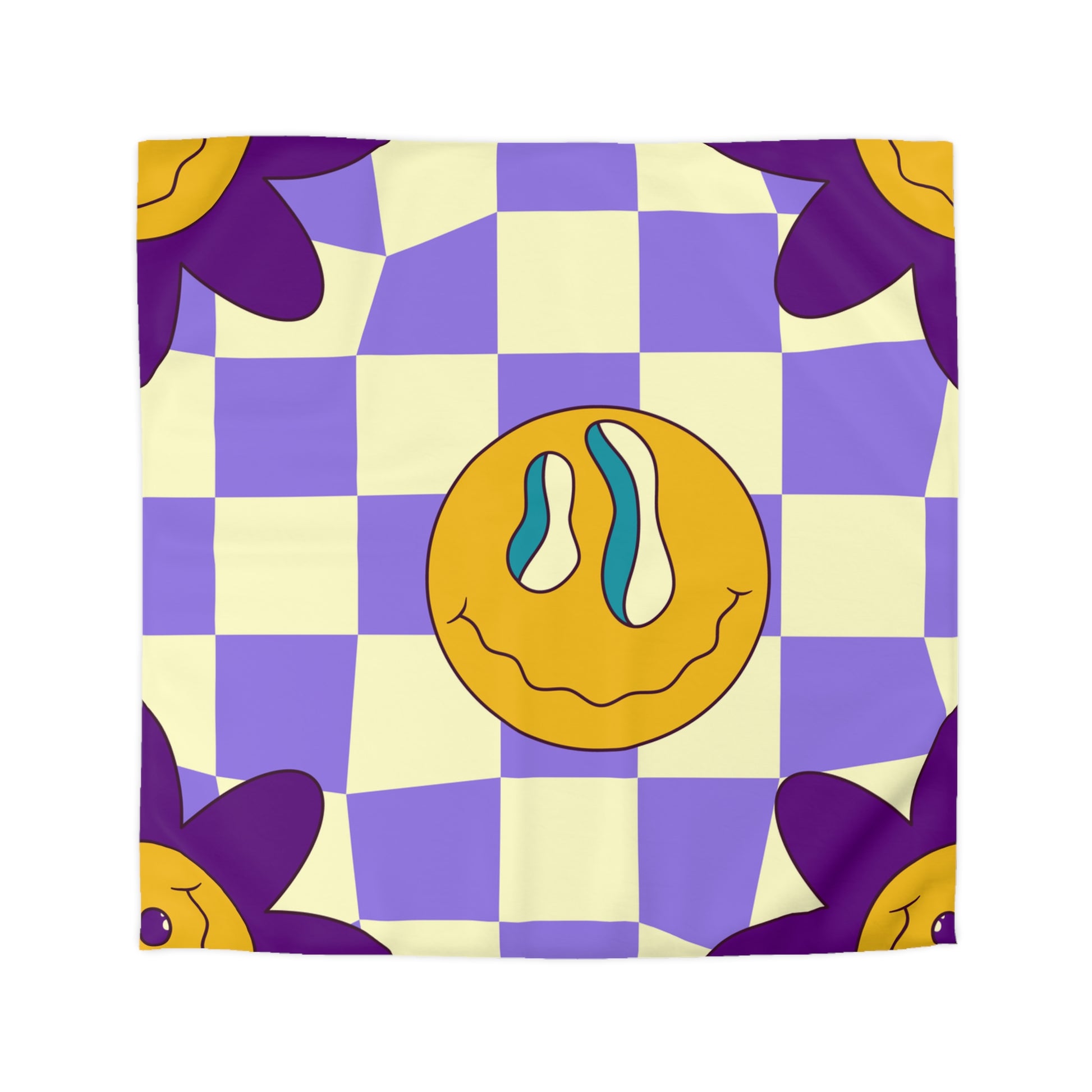Trippy Flower Power Motifs Microfiber Duvet Cover, Artsulli - Art is Long, Life is Short, Home Decor, Size, Queen, Color, Cream, , , 13726605745704