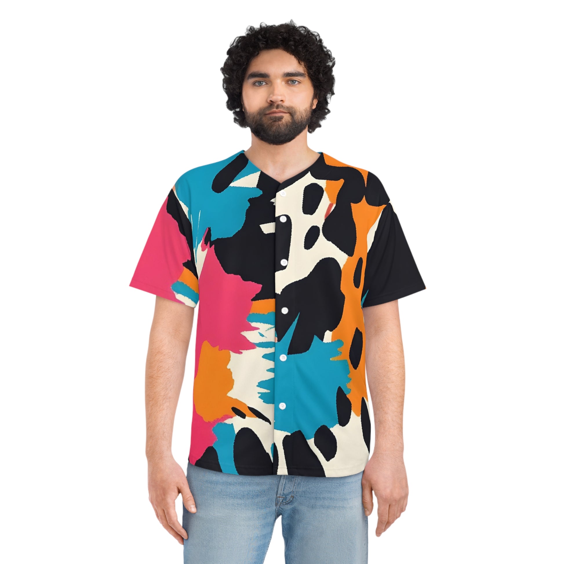 Wild Brush Strokes x Animal Print Multi-Color Men's Baseball Jersey (AOP), Artsulli - Art is Long, Life is Short, All Over Prints, , , , , , , 